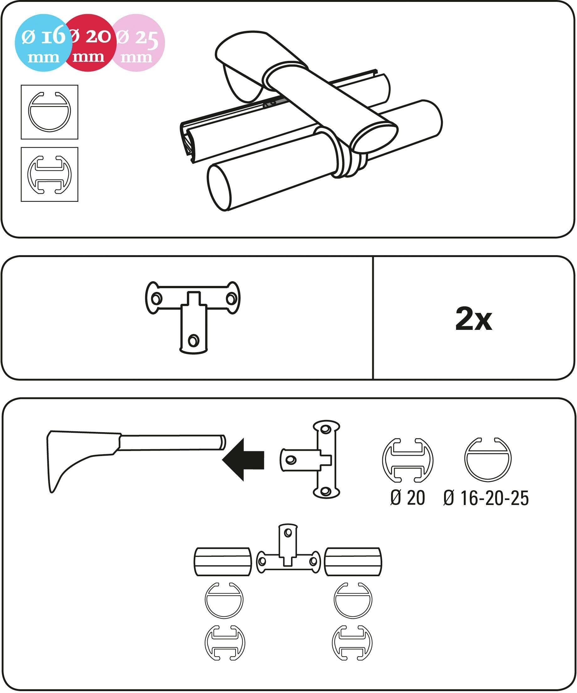 GARDINIA Gardinenstangenhalter »Kreuz Adapter«, (2 St.), Serie Einzelprogramm Memphis Ø 16 mm