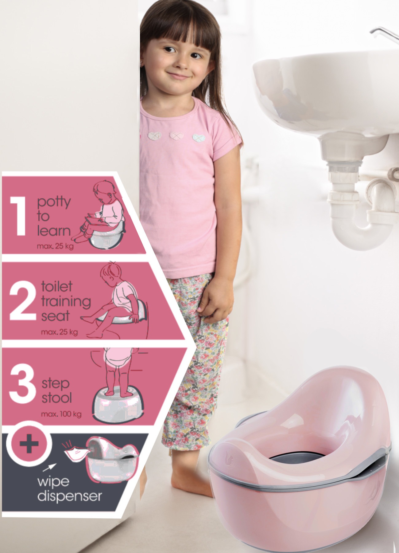 keeeper Toilettentrainer »kasimir babytopf deluxe 4in1, nordic pink«, Made in Europe, FSC® - schützt Wald - weltweit