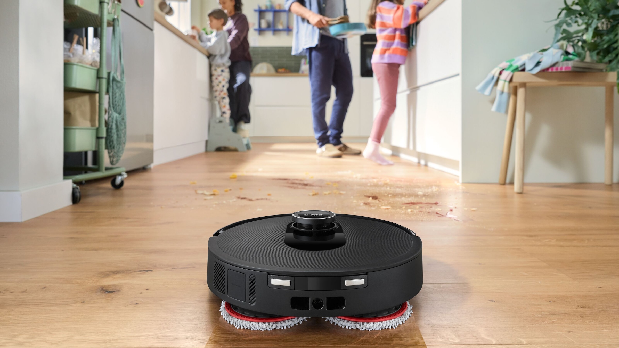 BOSCH Saugroboter »Spotless Max BCRDW3B, rotierende Wischpads, 70°C Selbstreinigung«, Datensicherheit, 11.000 Pa Saugkraft, Absaugstation, Carbon Bürste