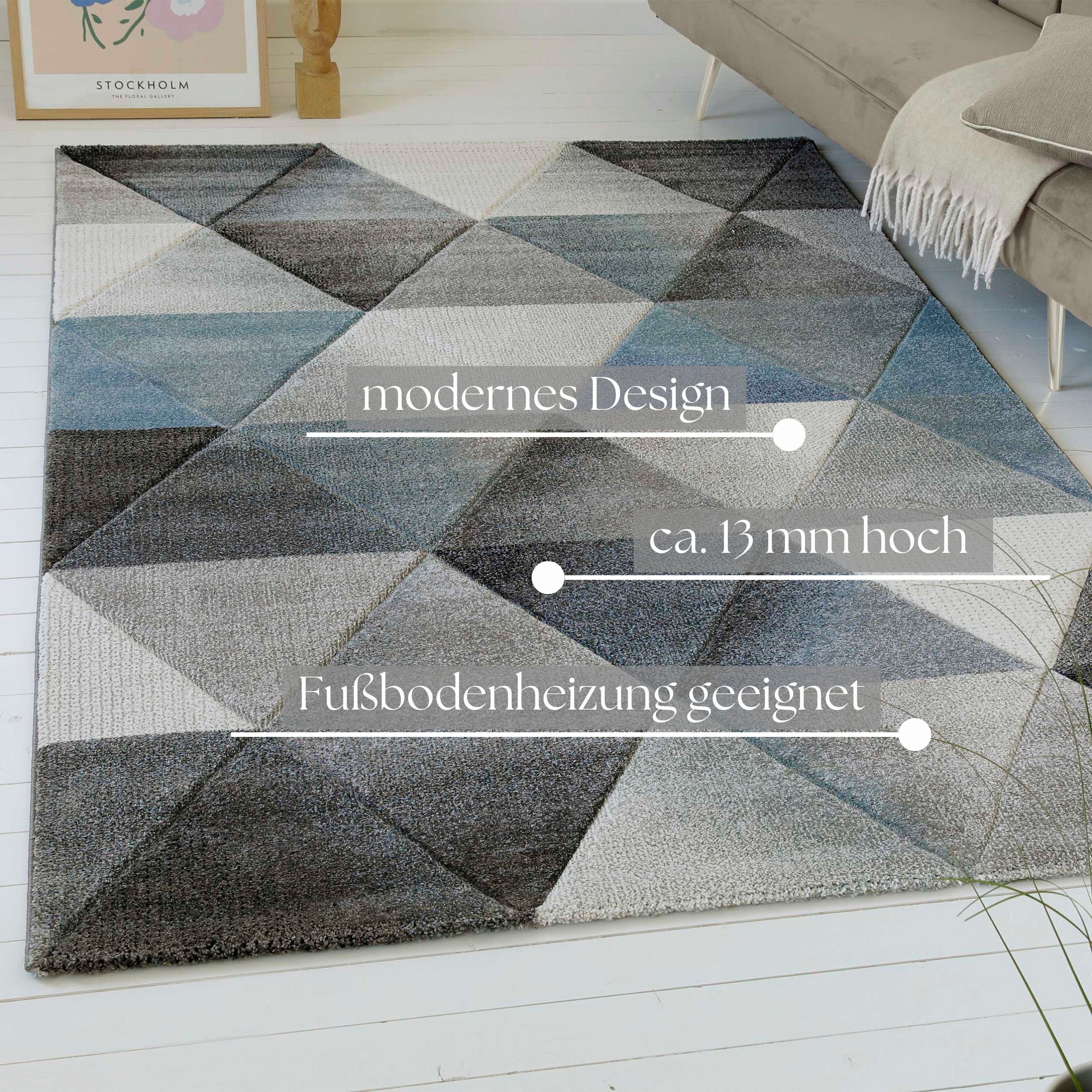 my home Teppich »Zorion«, rechteckig, 13 mm Höhe, moderner Kurzflor, geometrisches Muster, Wohnzimmer, Schlafzimmer