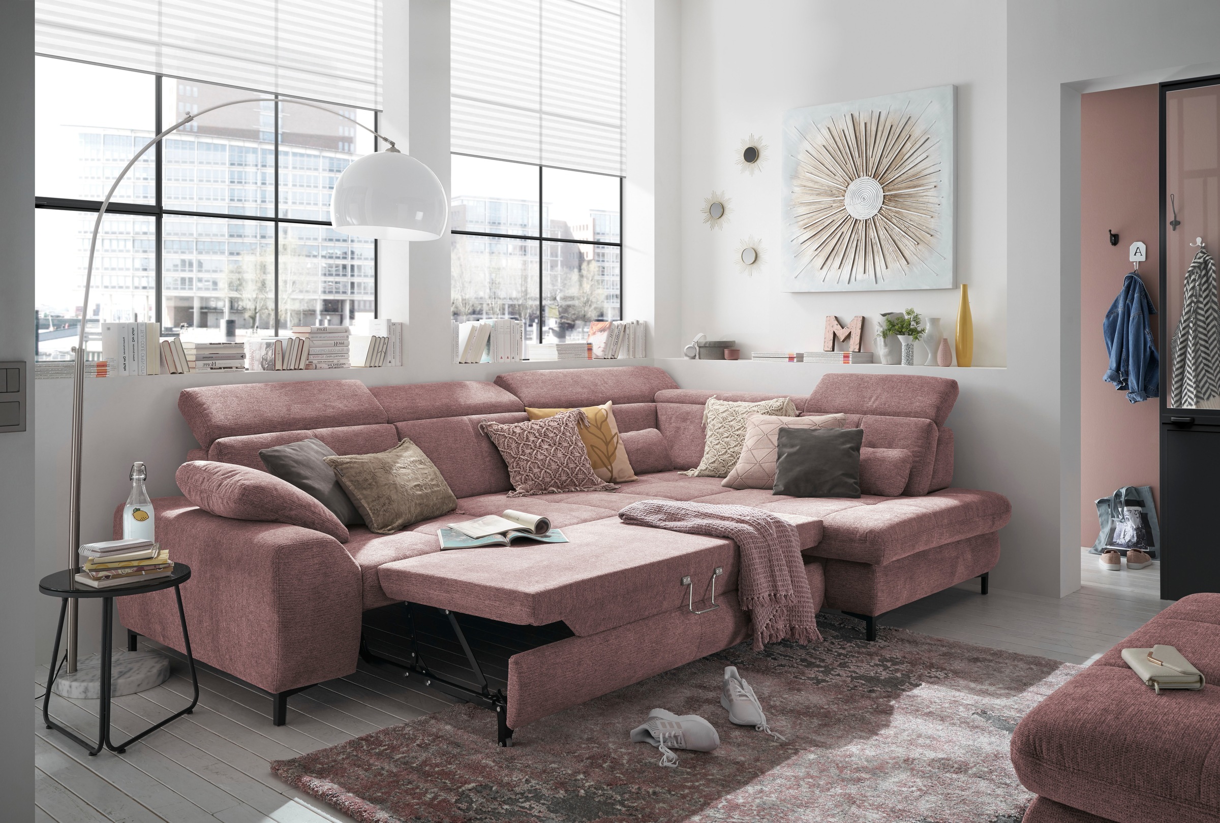 set one by Musterring Ecksofa »SO 3400, Komfortsitzhöhe 47cm oder 49cm, inkl. Sitztiefenverstellung«, verschiedene Funktionen, Kaltschaumpolsterung, Stellmaße 220 x 317 cm
