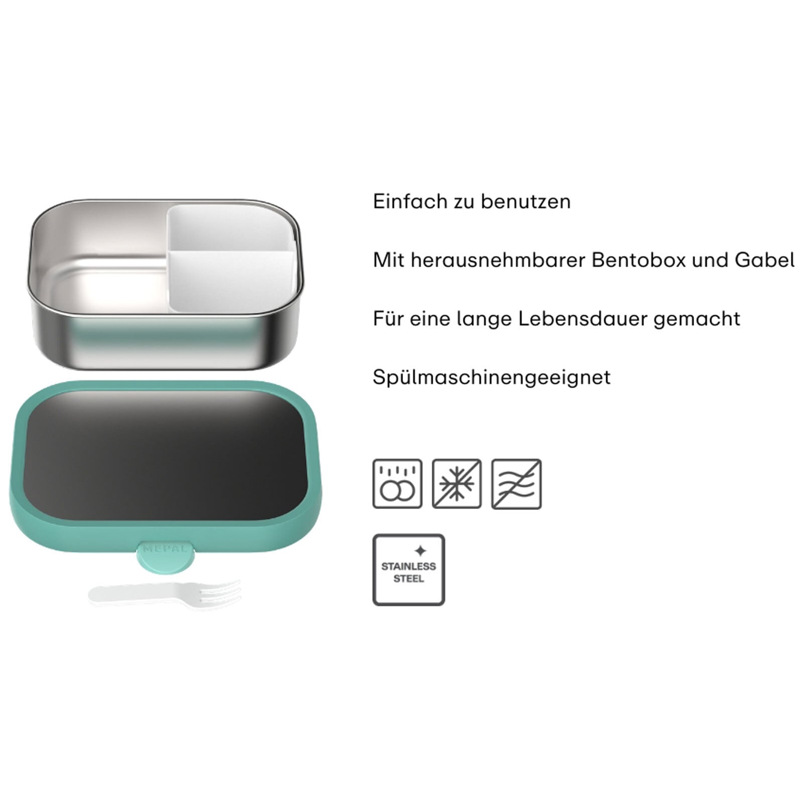 Mepal Lunchbox »Edelstahl-Brotdose mit Gabel Campus 18 x 13 cm« Spülmaschinenfest