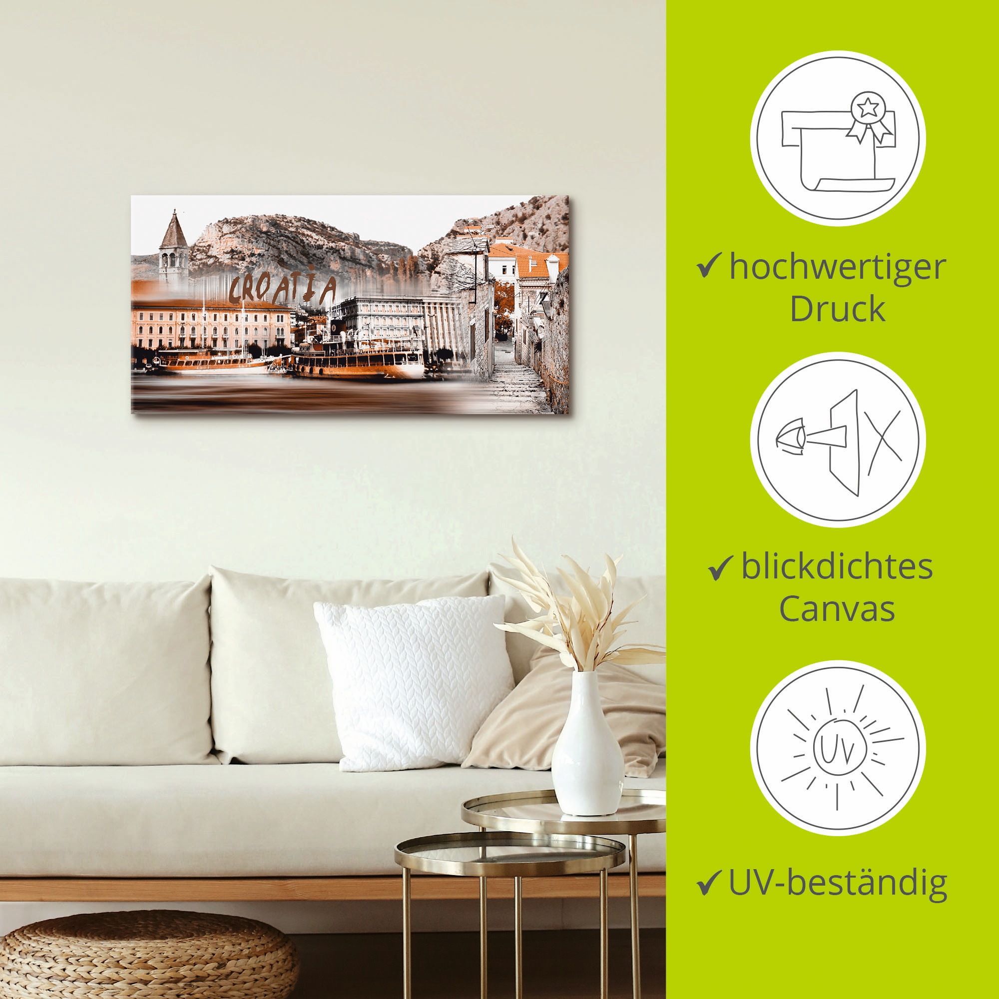 Artland Wandbild »Kroatien Skyline abstrakte Collage«, Kroatien, (1 St.), als Leinwandbild, Poster in verschied. Größen