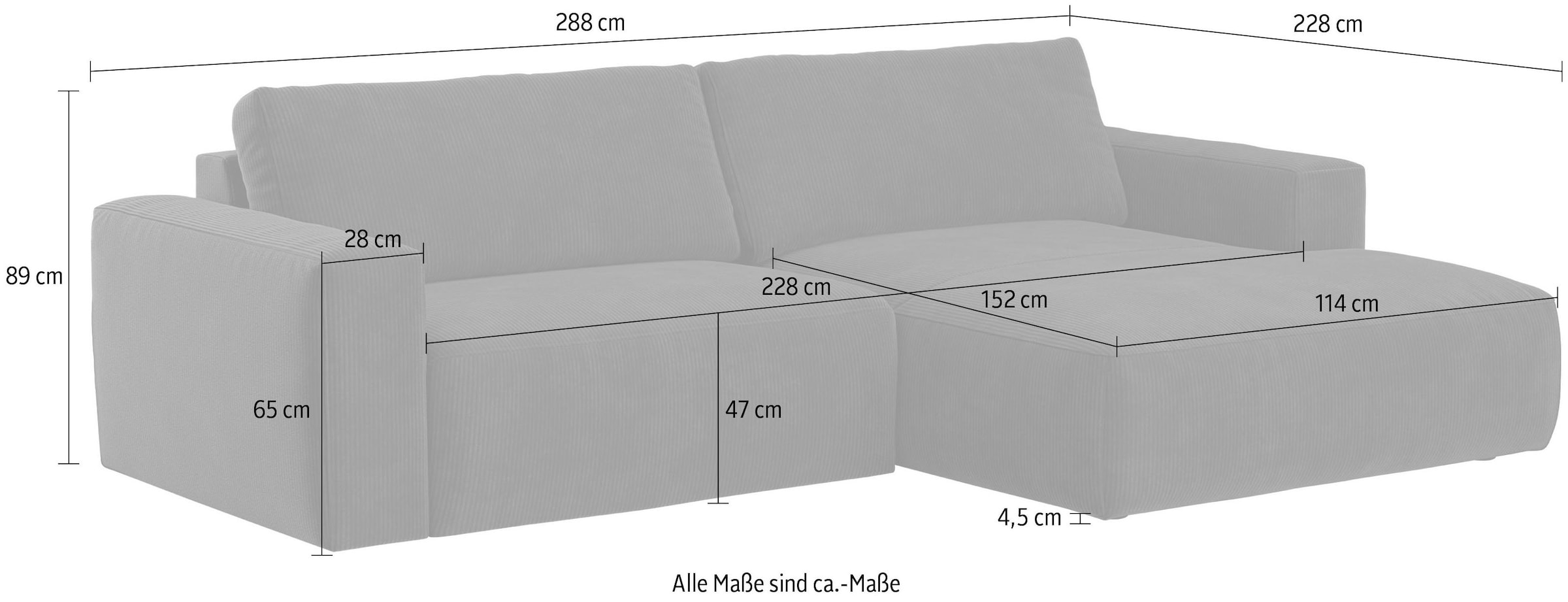 COTTA Ecksofa »Lasso L-Form«, mit breiter Recamiere im trendigen Cord oder angenehmen Strukturstoff