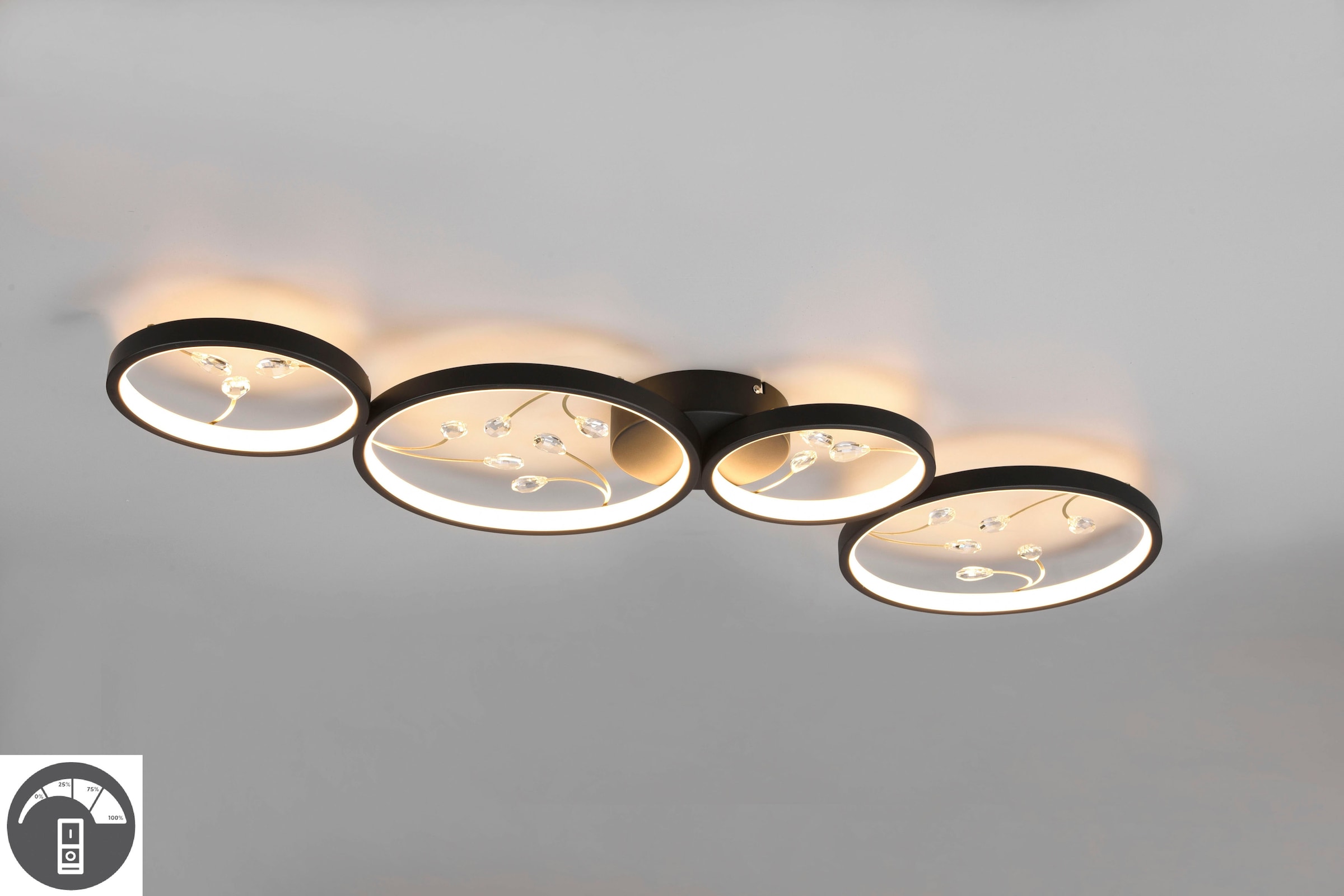 TRIO Leuchten LED Deckenleuchte »Groovy«, 1 flammig-flammig, Deckenlampe 3000K mit Glas-Deko, 3 Dimmstufen, LED 37W 4600 Lumen