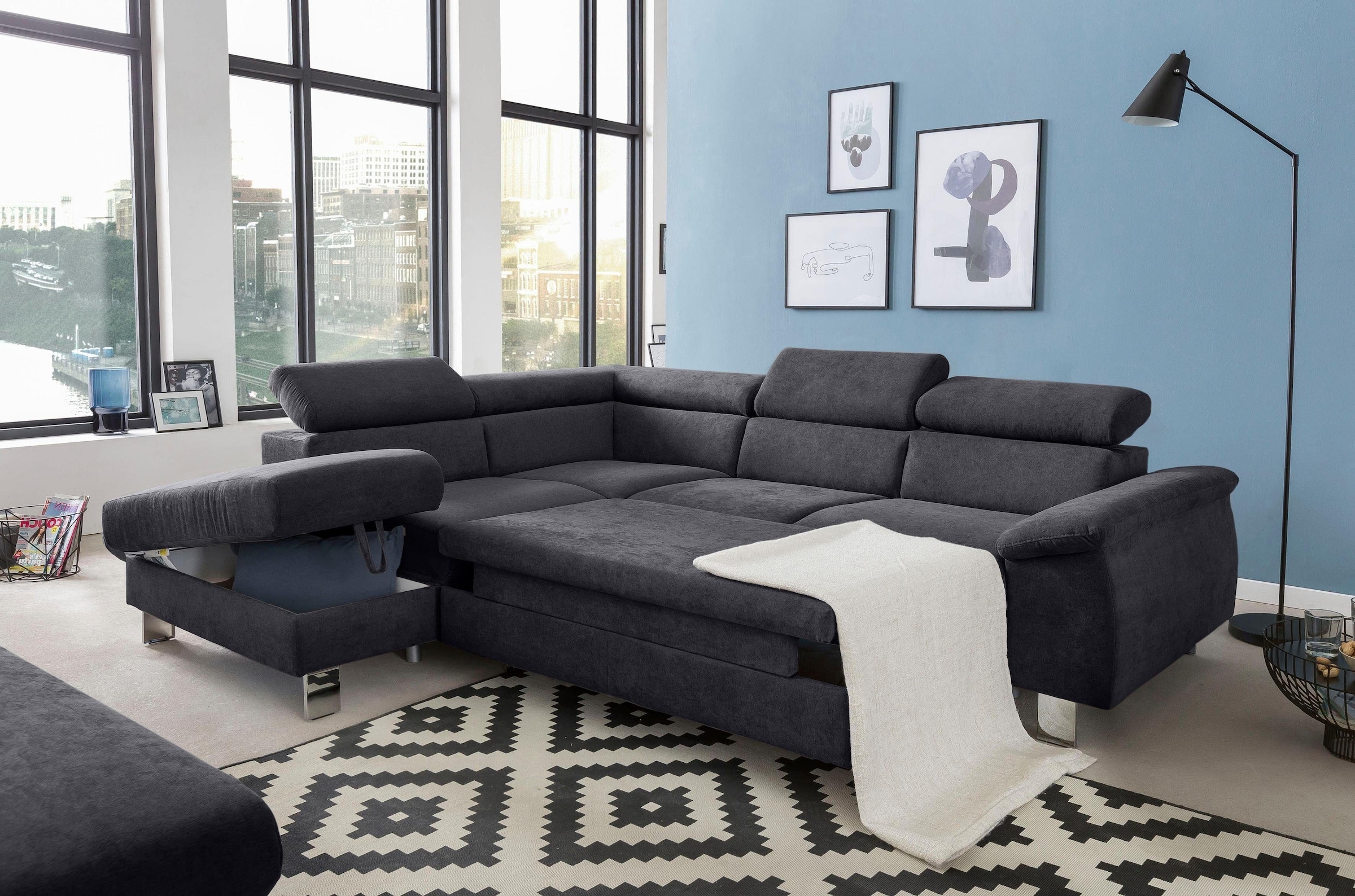 COTTA Polstergarnitur »Komaris L-Form«, (Set), Set bestehend aus: Ecksofa mit Kopfteilverstellung & Hocker