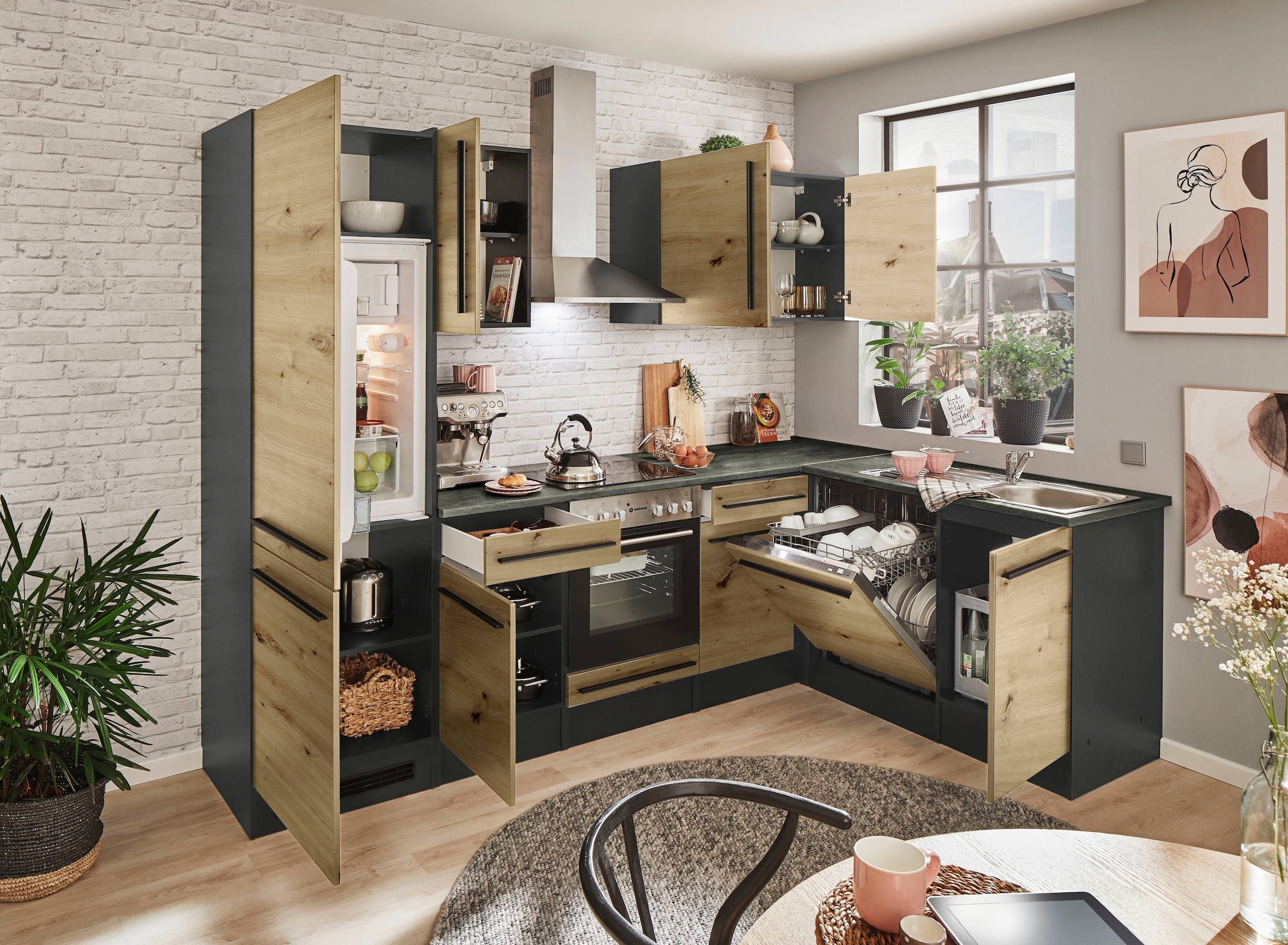 BASIC by Balculina Winkelküche »Jazz« Stellbreite 280x175 cm, wahlweise mit E-Geräten