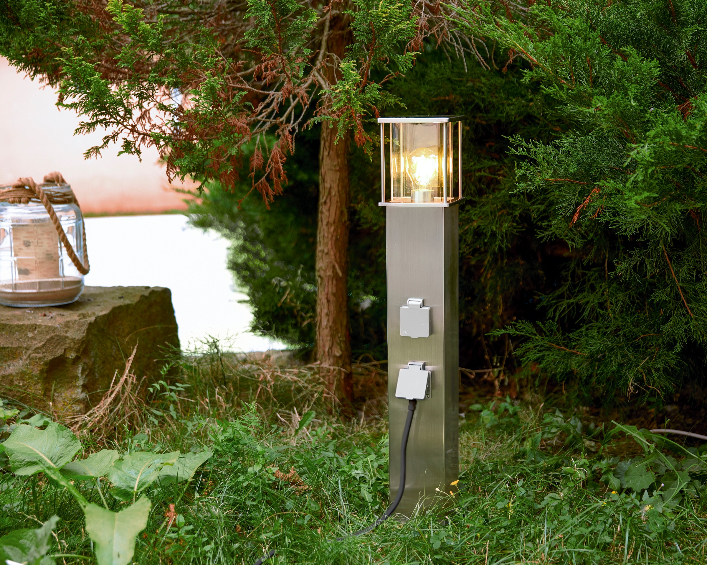HEITRONIC Pollerleuchte »Rhodos«, 1 flammig-flammig, Außenlampe, mit 2  Steckdosen,Leuchtmittel wechselbar (nicht enthalten) online kaufen | mit 3  Jahren XXL Garantie