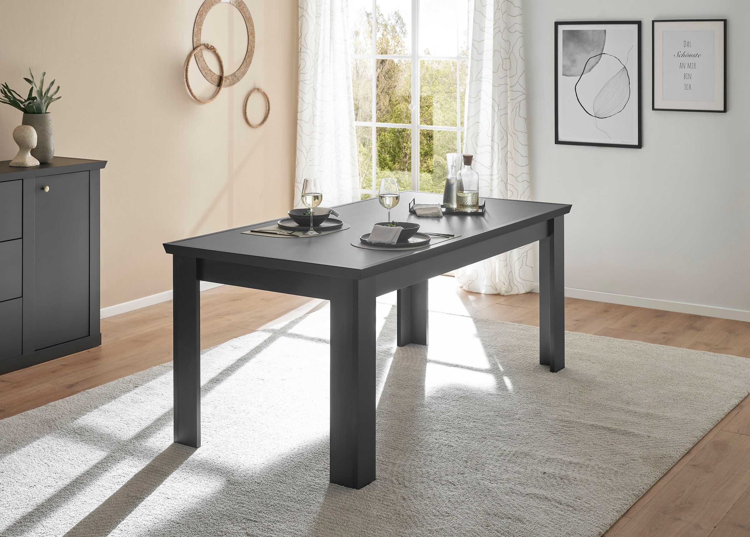 Home affaire Esstisch »Lincoln, Tisch im Landhausstil, schwarzer Esszimmertisch« edles Design, abgeschrägte Tischplatte, 180 cm breit