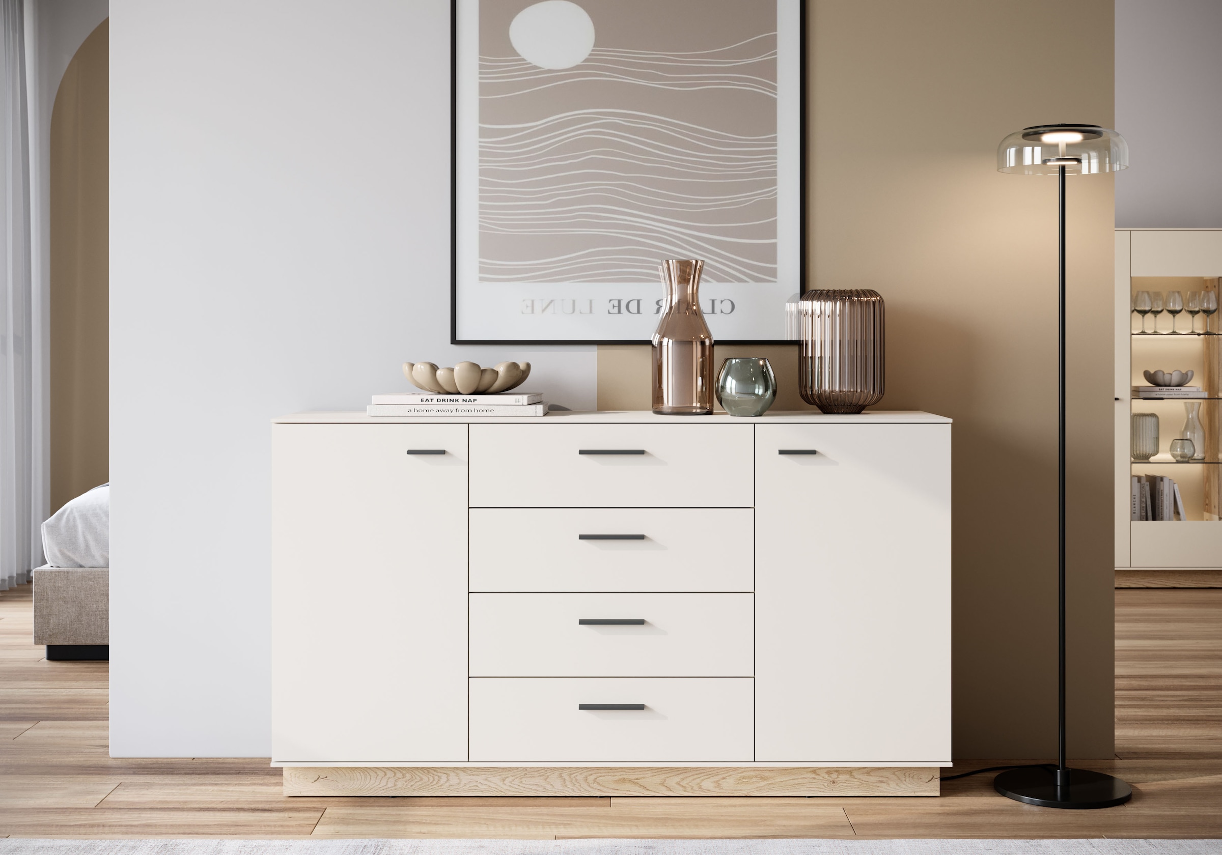 Home affaire Sideboard modernses Sideboard, Breite ca.155 cm, 2 Türen und 4 Schubkasten