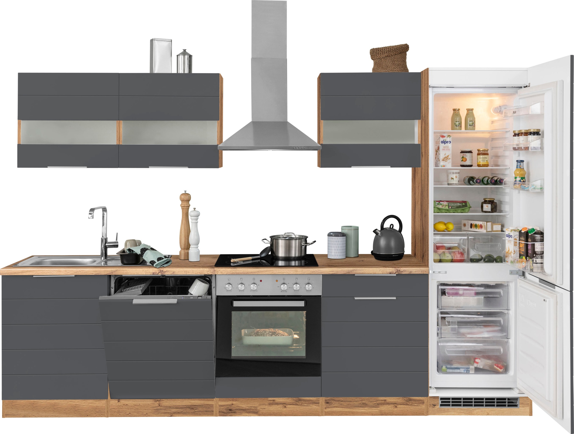 KOCHSTATION Küchenzeile »KS-Luhe« 300 cm breit, wahlweise mit oder ohne E-Geräten, gefräste MDF-Fronten