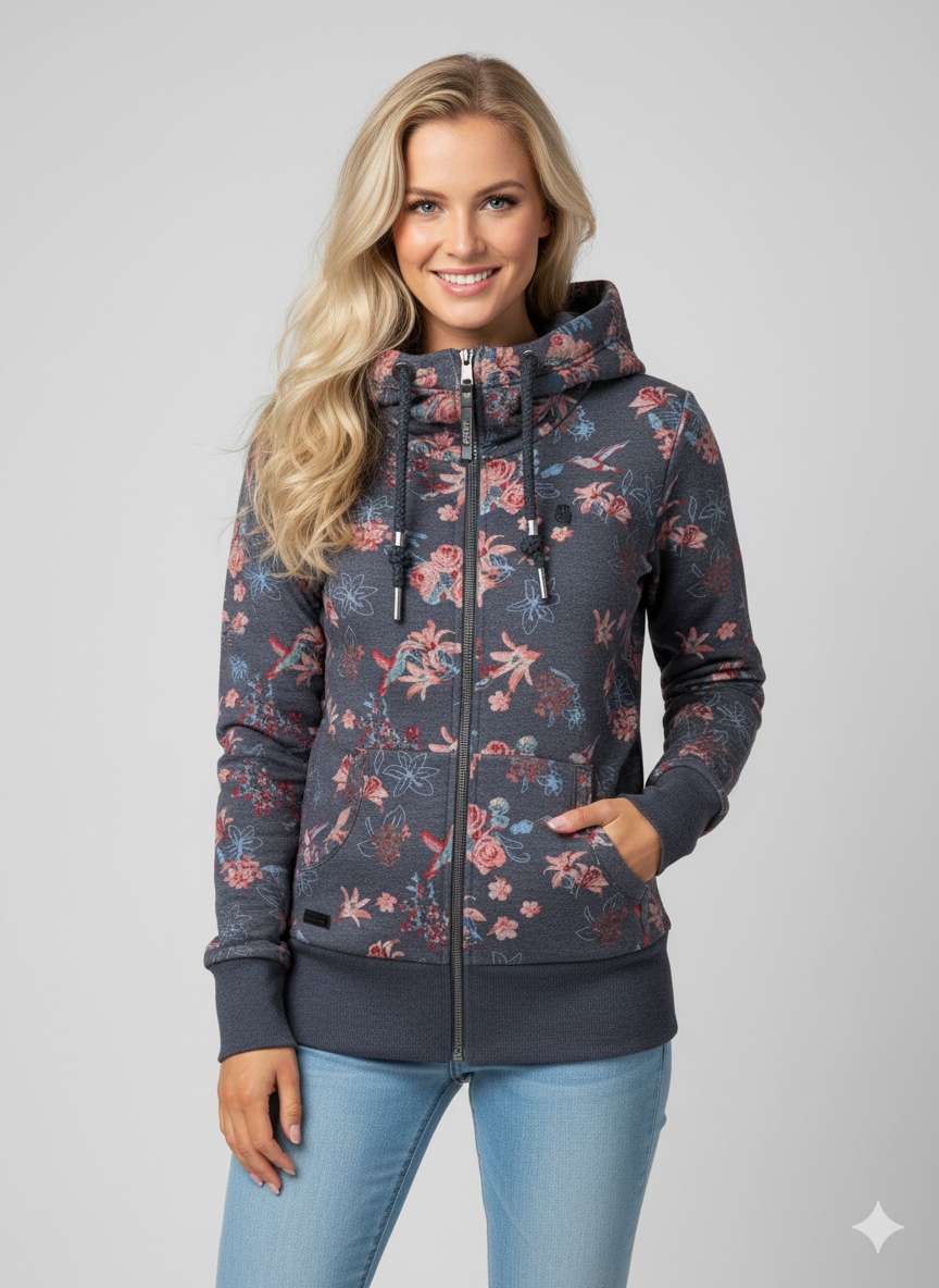Ragwear Sweatjacke »NESKA ZIP FLOWERS O« mit extra breiten Bündchen