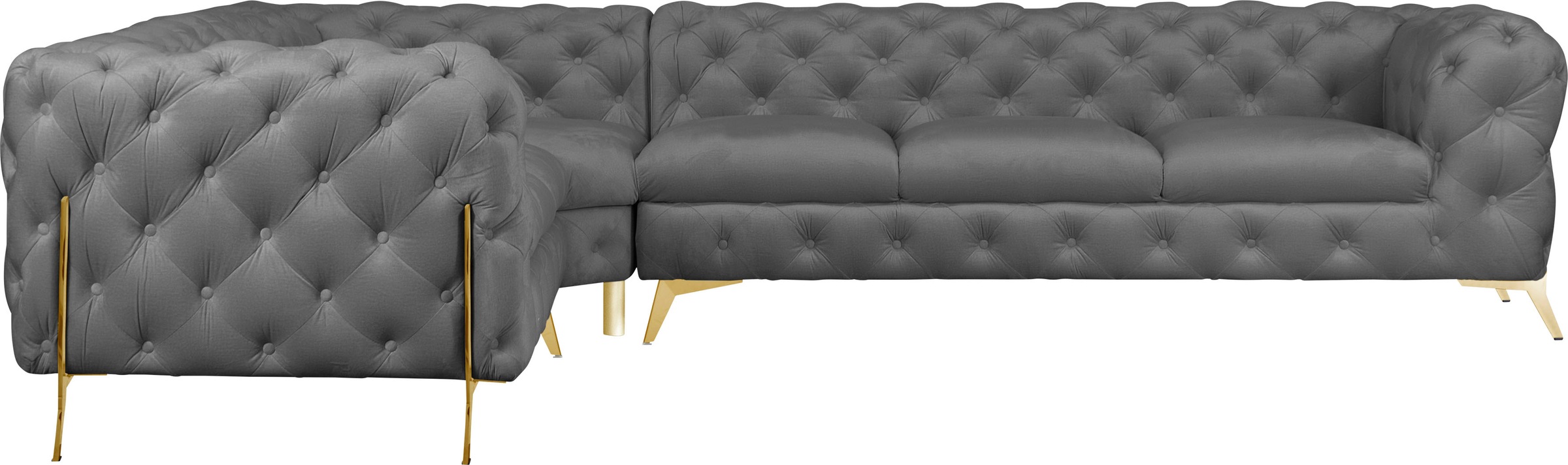 Leonique Chesterfield-Sofa »Amaury L-Form«, großes Ecksofa, Chesterfield-Optik, Breite 323 cm, Fußfarbe wählbar