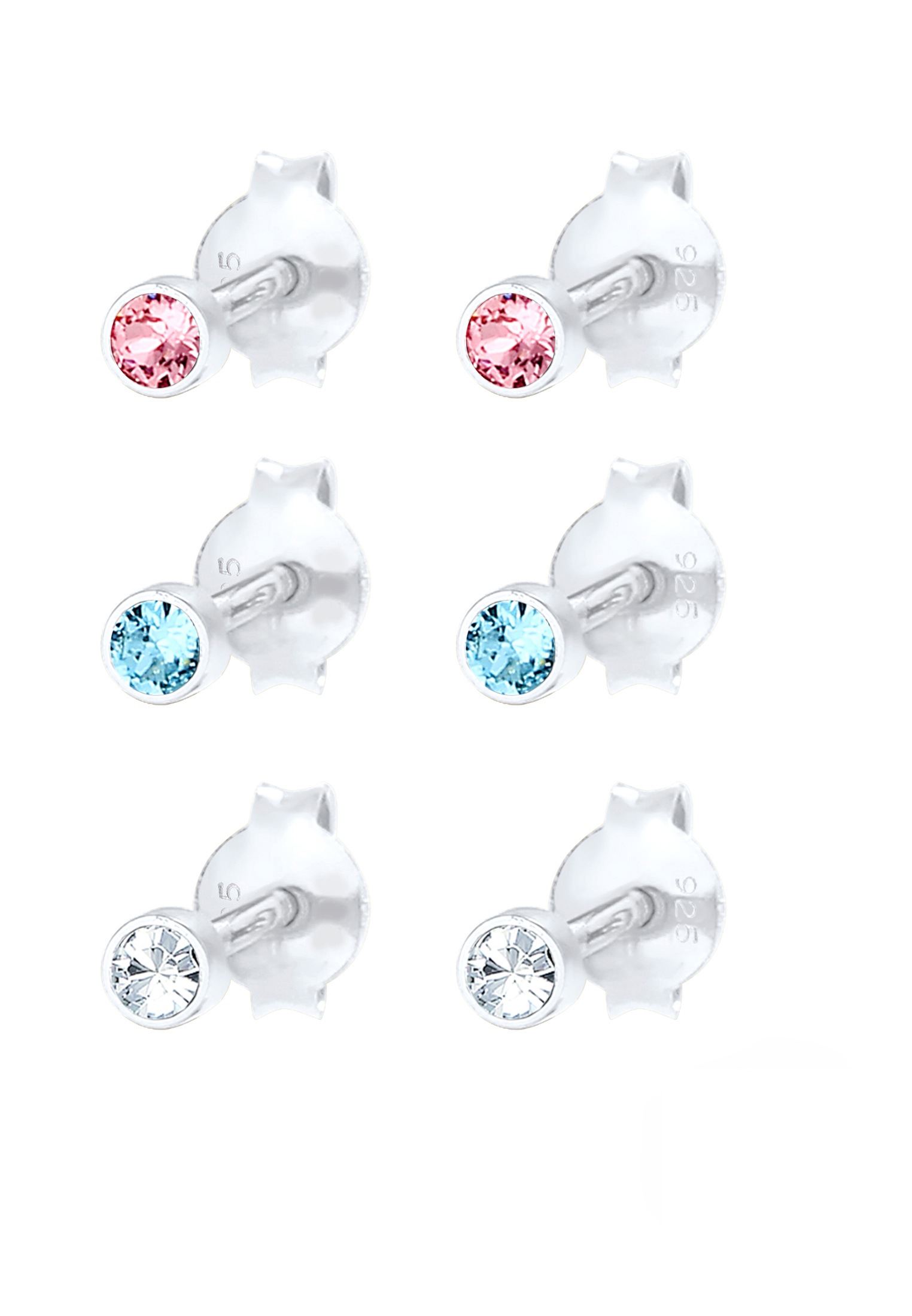 Elli Paar Ohrstecker »Ohrringe Kinder Kristalle bunt (6 tlg) 925 Sterling Silber«
