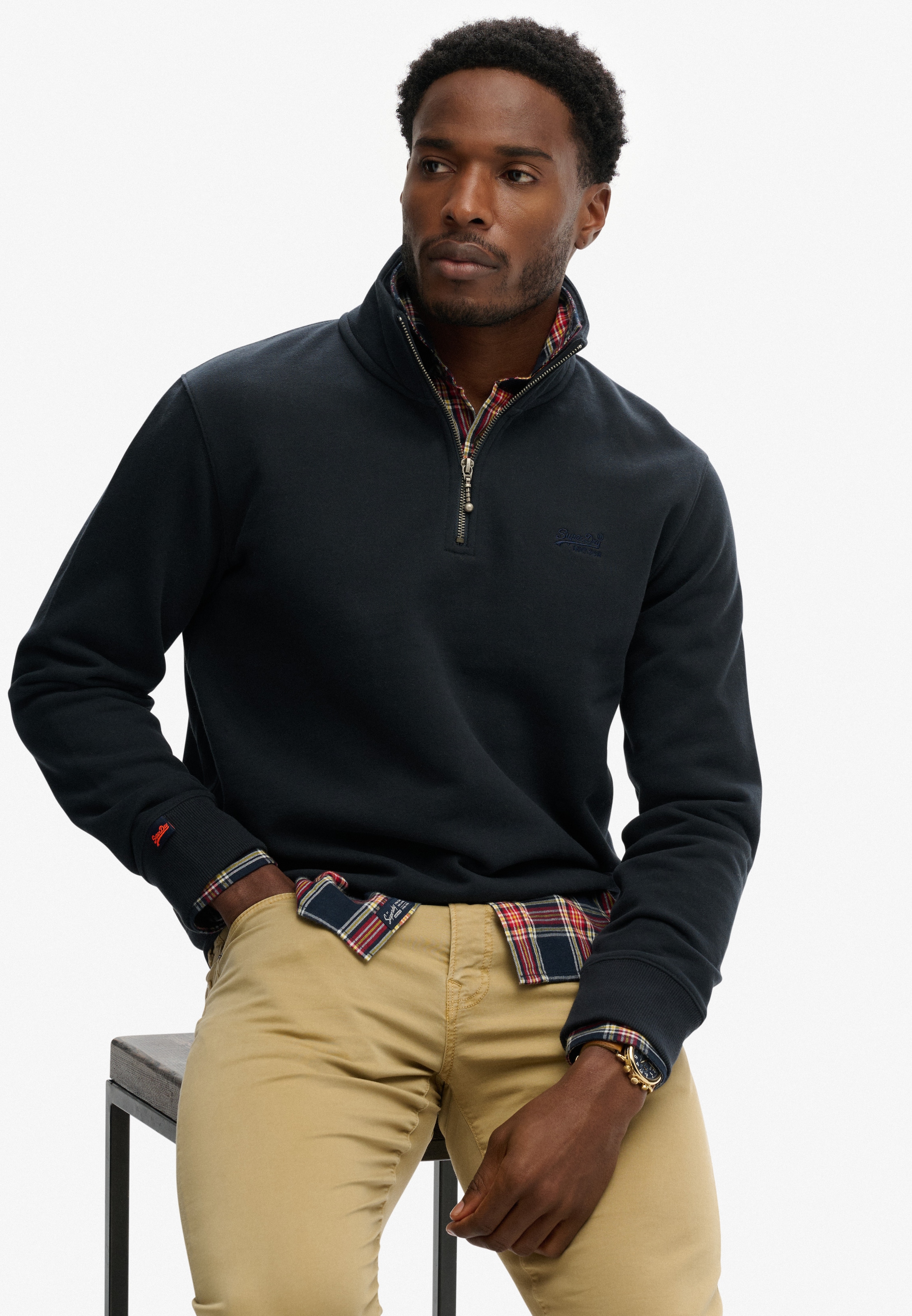 Superdry Sweatshirt »ESSENTIAL LOGO HENLEY«, aus Baumwolle und Polyester, Loose Fit, angeraute Sweatware
