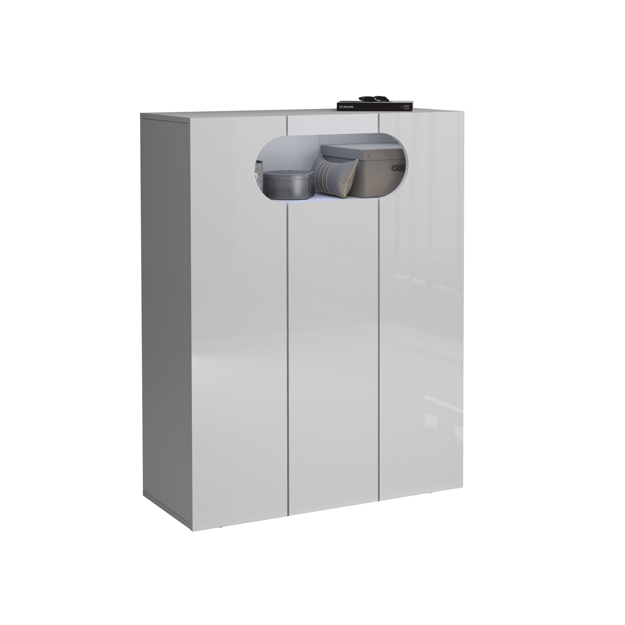 INOSIGN Schuhschrank »Real,Schuhschrank,Schuhkommode,Schuhregal,Breite 90 cm«, komplett Hochglanz lackiert, 3 Türen mit offenem Fach in ovaler Form