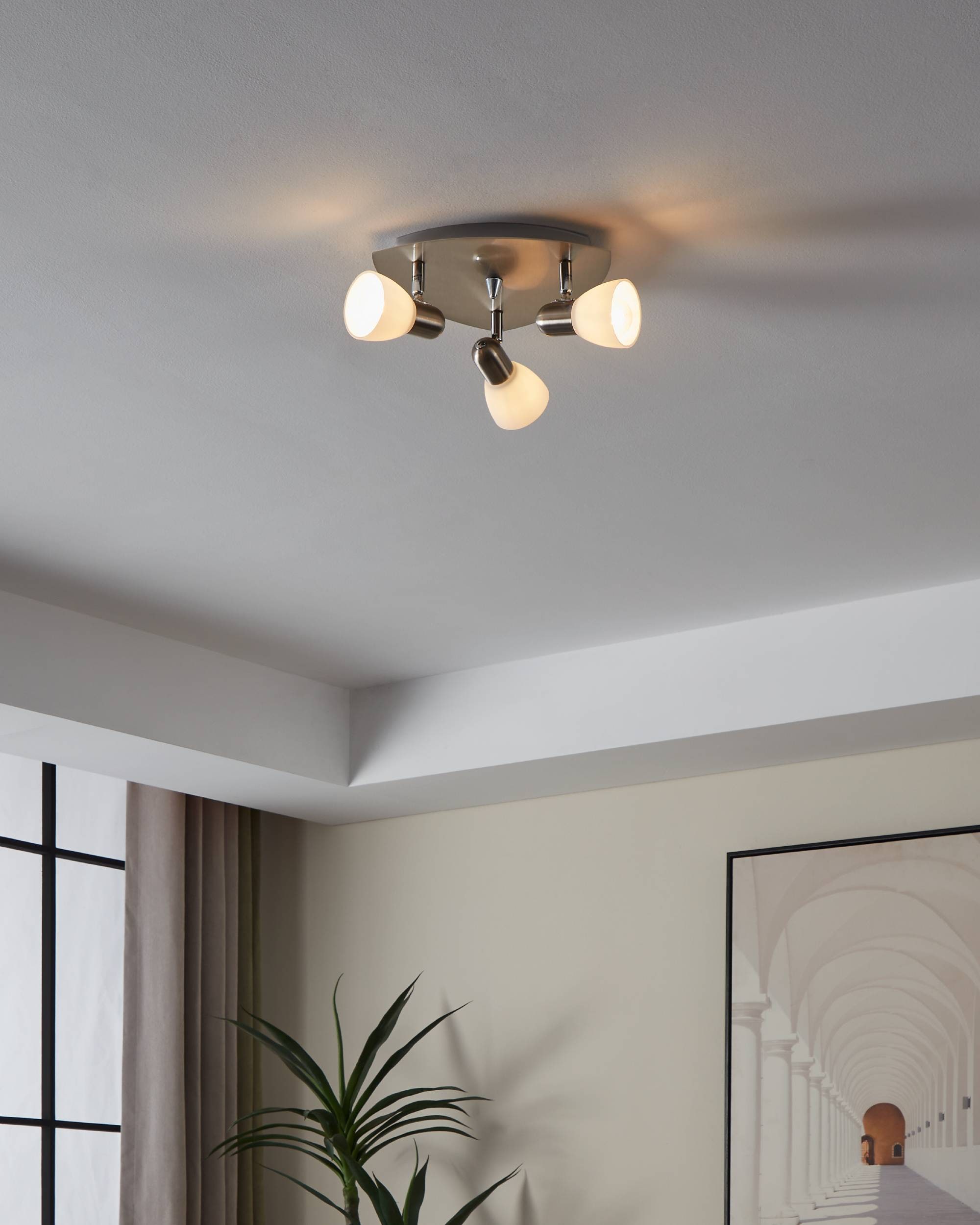 EGLO Deckenleuchte »Enea Deckenlampe, Deckenstrahler aus Metall und Glas, E14, Lampe« E14 1 Stk. Spot - Ø26,5 cm - nickel-matt - 3X40W exkl.