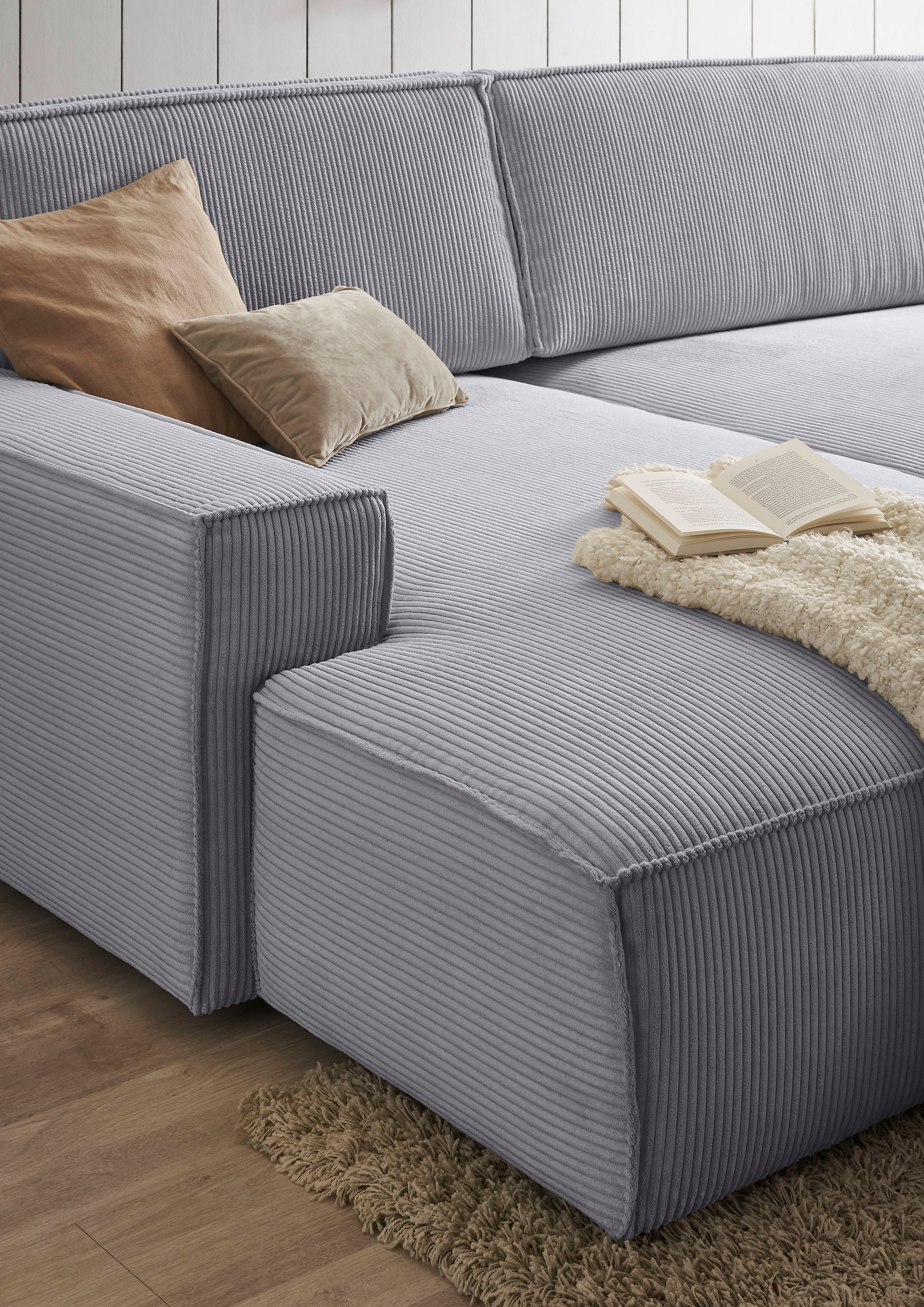 Home affaire Polsterecke »NEU: SHERWOOD XXL tief, L-Form mit Schlaffunktion, Big-Sofa mit Hocker«, (Set, 2 St.), stellbar zum Schlafsofa (Krokodilverbinder), Cord, Leinenoptik