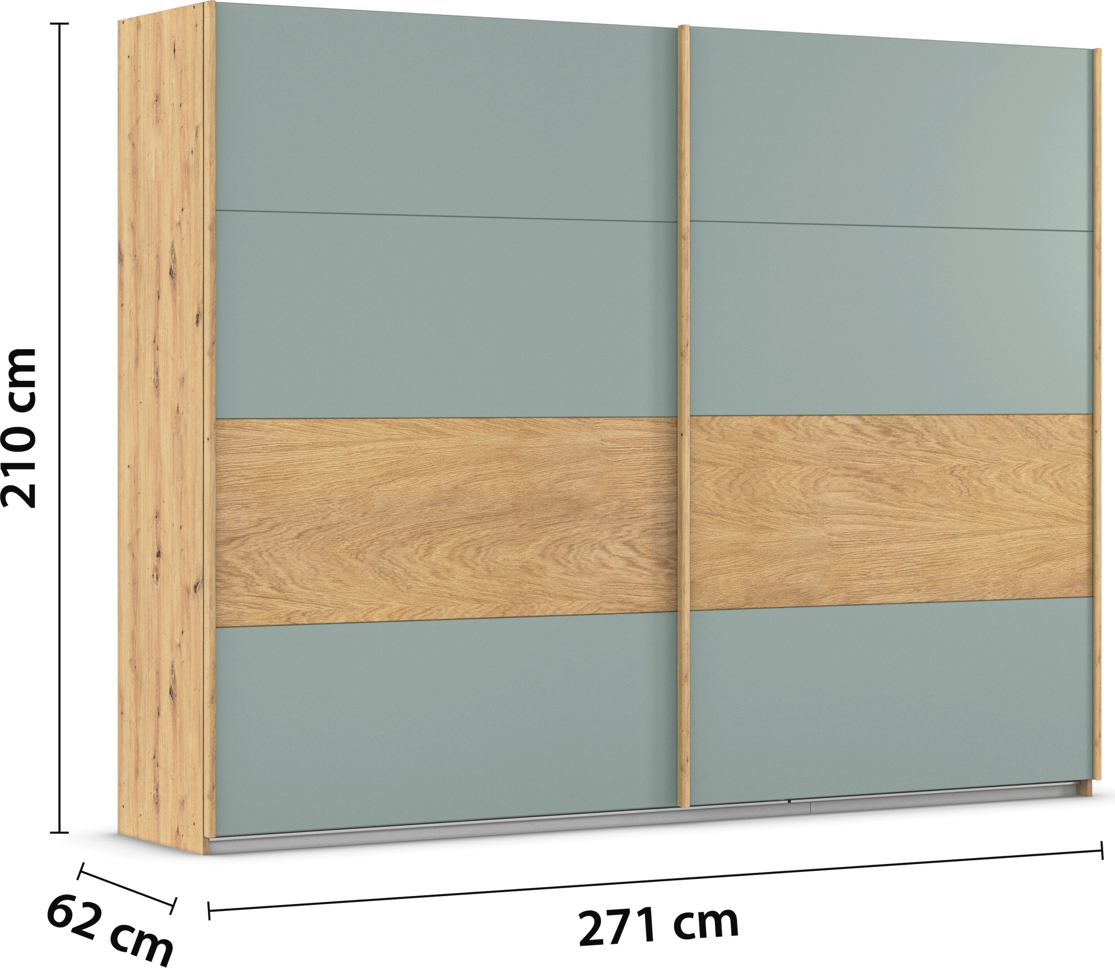 rauch Schwebetürenschrank »Kleiderschrank Schrank Garderobe Schlafzimmerschrank MALVA«, Bauchbinde abgesetzt in gebürstetem Eiche Furnier MADE IN GERMANY