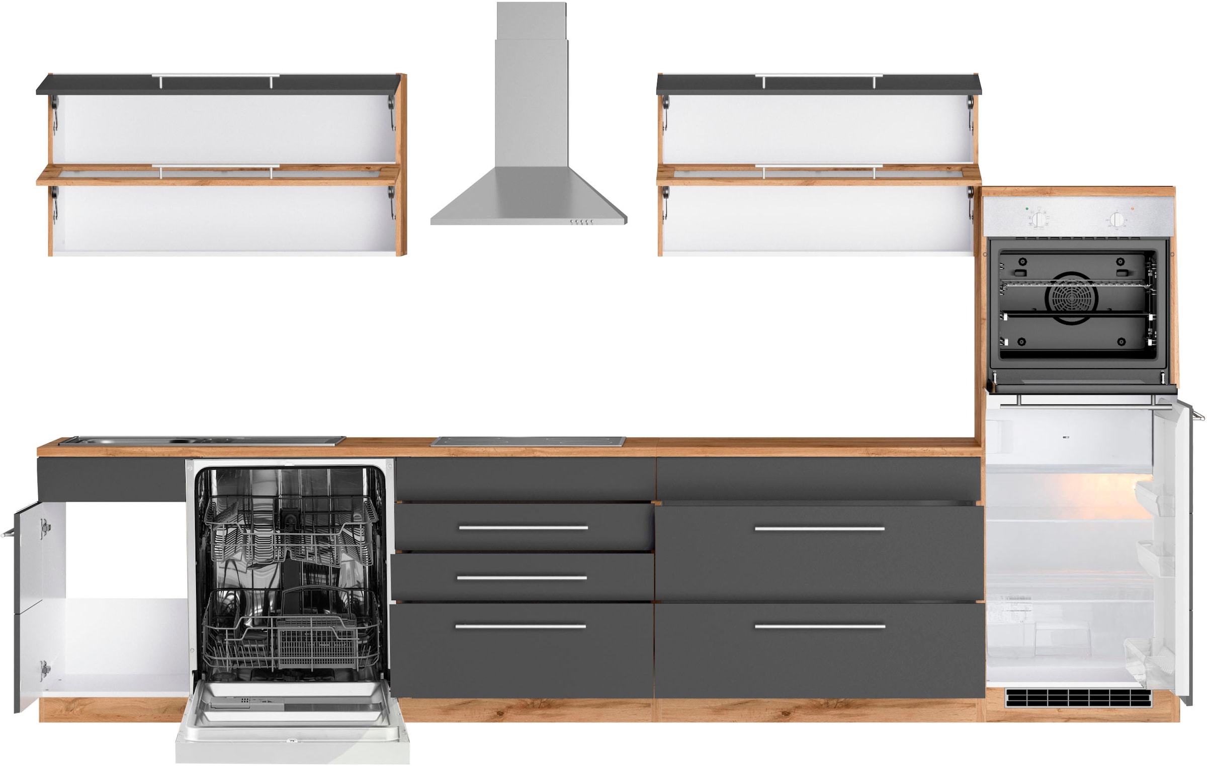 KOCHSTATION Küchenzeile »KS-Wien« Breite 350 cm, wahlweise mit E-Geräten und Induktion