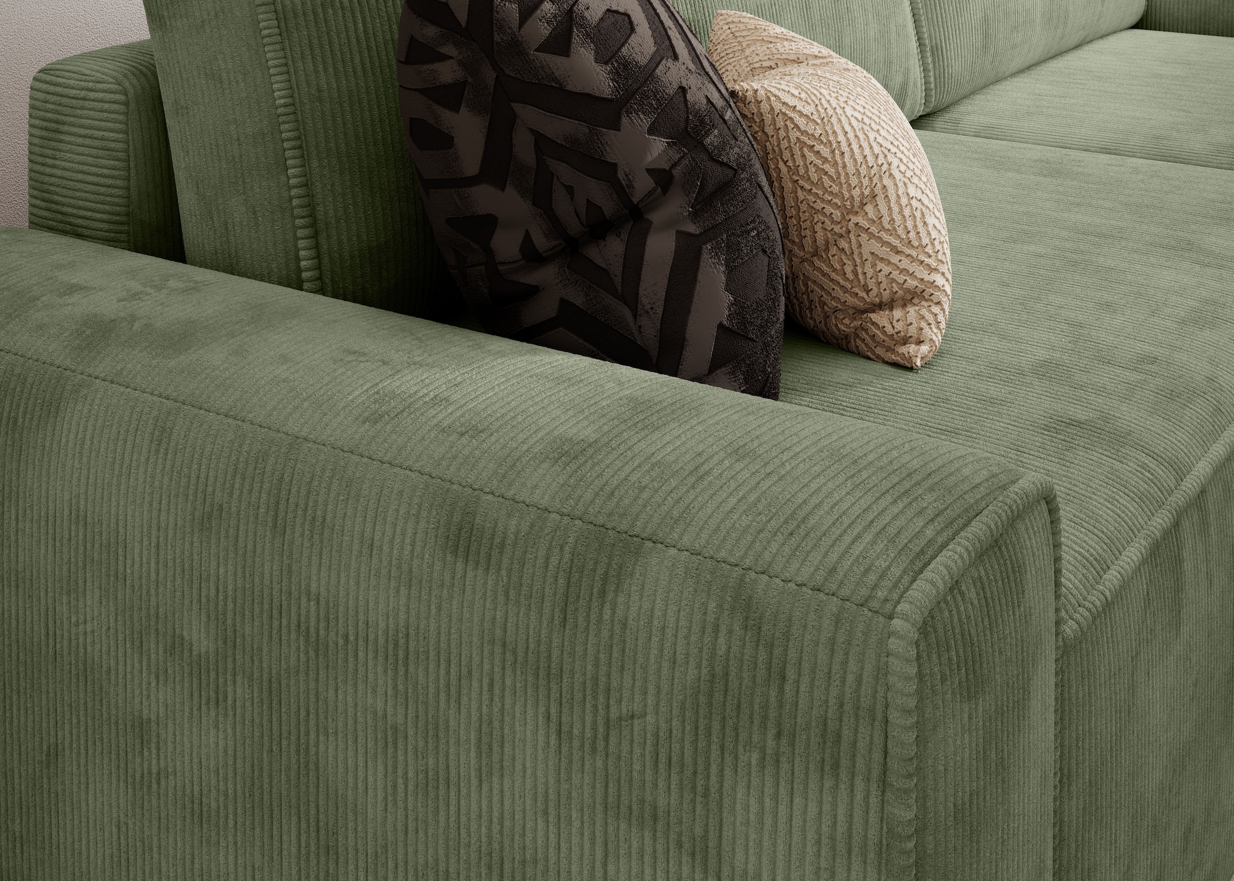 TRENDMANUFAKTUR Ecksofa »Challenge, Schlafsofa mit Bettkasten, Couch in L-Form, Breite 245 cm«, Recamiere beidseitig montierbar, auch in trendigem Cordstoff
