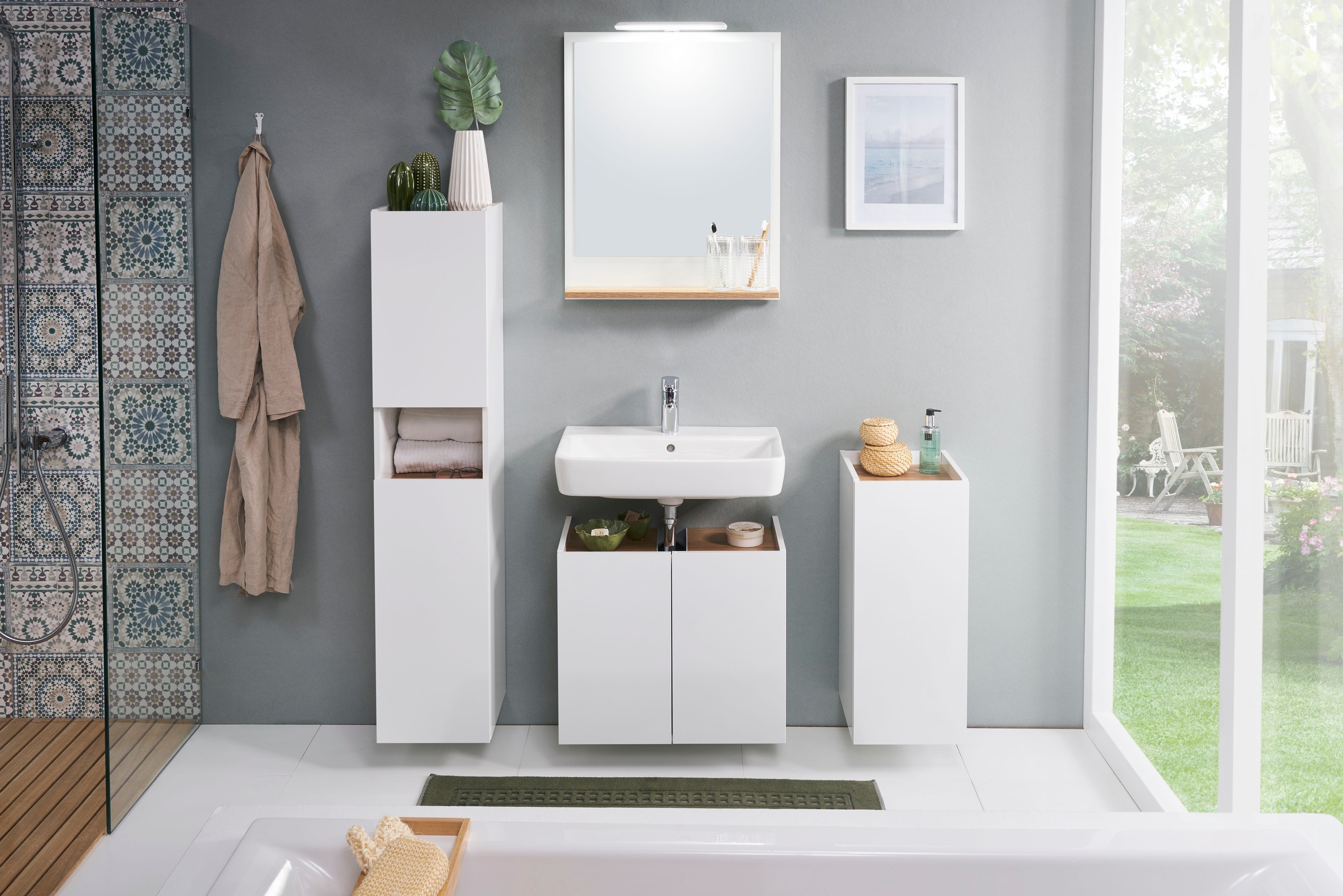 Saphir Badmöbel-Set »Quickset 947 4-teilig, Waschbeckenunterschrank mit Spiegel« 5 Stk. tlg.