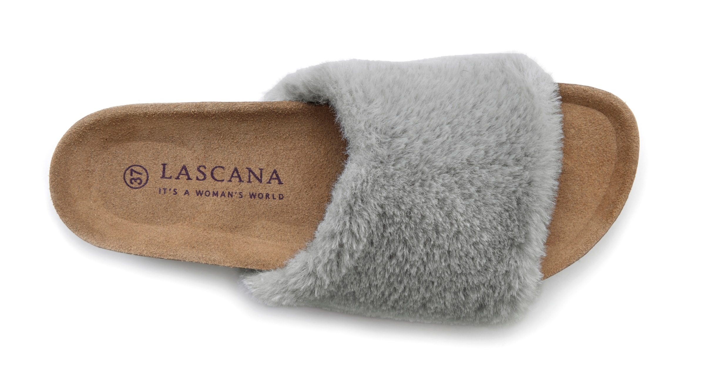 LASCANA Pantolette »Pantoffel«, Mule, Sandale, offener Schuh, Hausschuh, Korkfußbett, Fellimitat