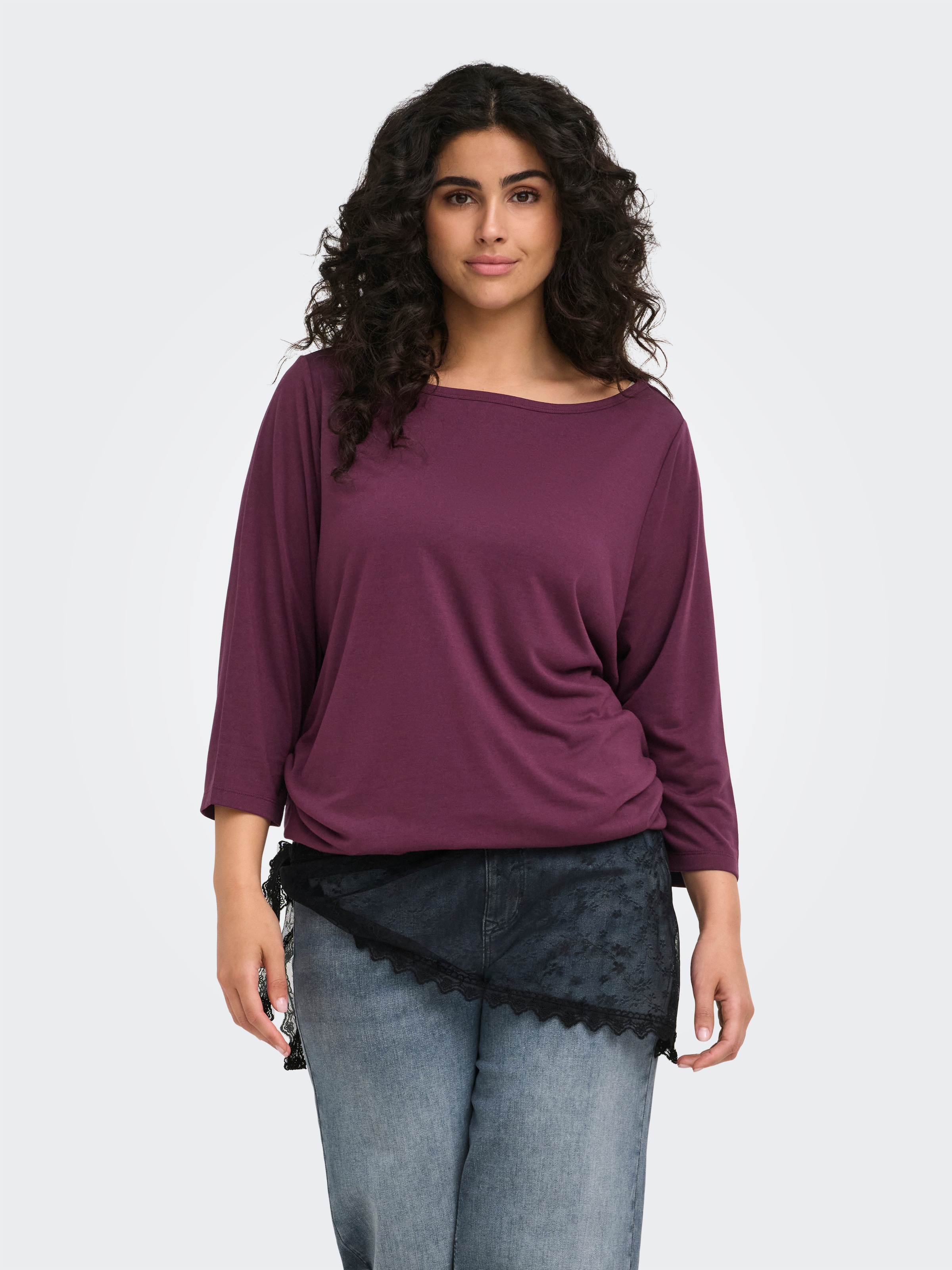 ONLY CARMAKOMA 3/4-Arm-Shirt »CARCARLINNE 3/4 BOATNECK TOP JRS« Materialmix, normal geschnitten