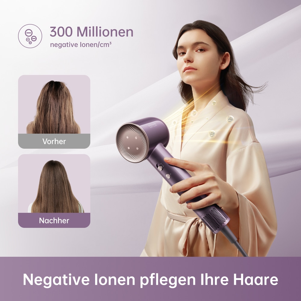 Dreame Haartrockner »Glory Combo Purple« 1.600 W 2 Aufsätze Hitzeschutz, Diffusor, Ionen