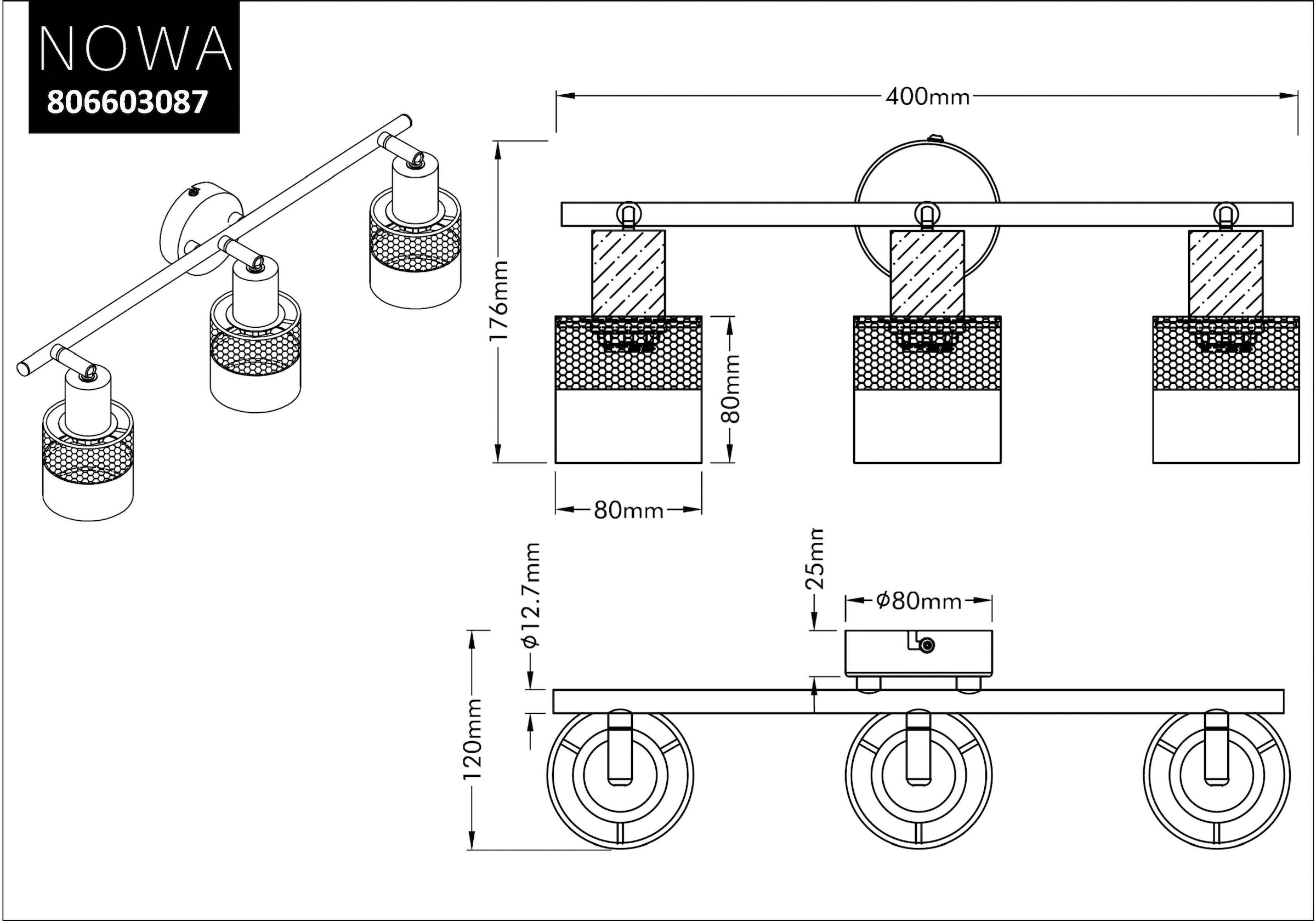 Places of Style LED Deckenspot »Acate«, 3 flammig, Leuchtmittel E14 | ohne Leuchtmittel, 3-stufen schaltbar, Kopf verstellbar, Dimmbar über Wandschalter