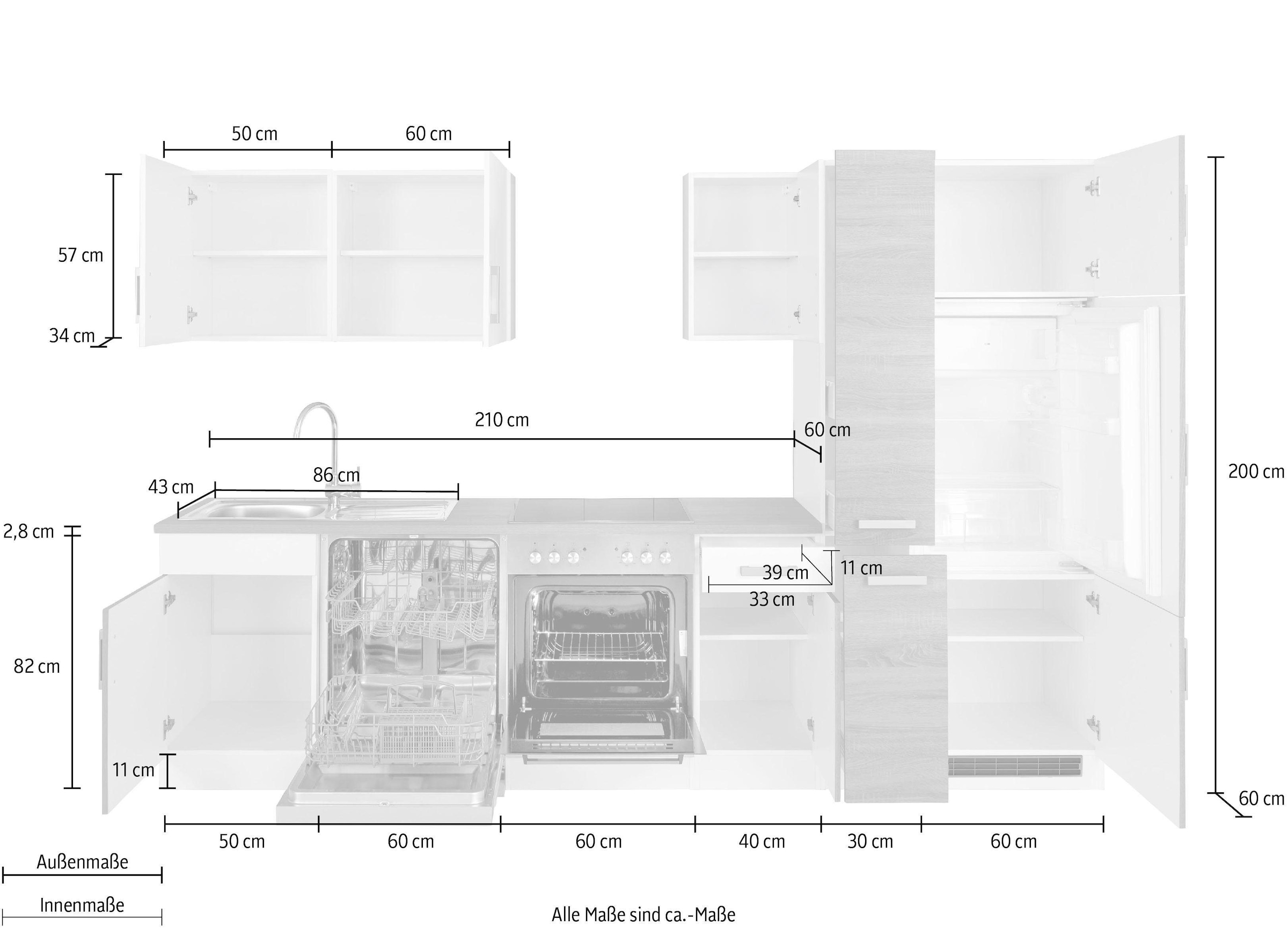 KOCHSTATION Küchenzeile »KS-Gera« Breite 300 cm, wahlweise mit E-Geräten, mit Arbeitsplatte