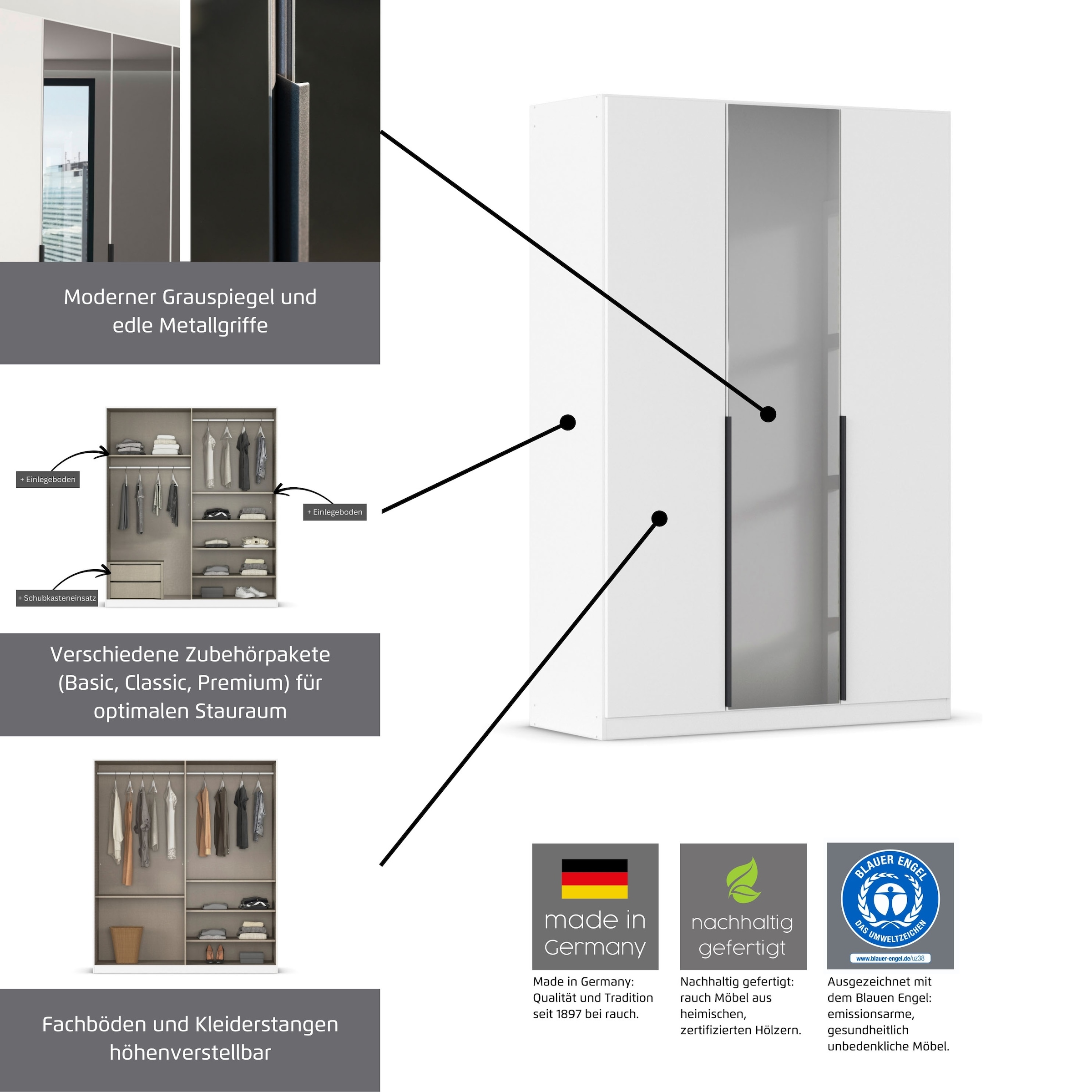 INOSIGN Schwebetürenschrank »Ferris«, BESTSELLER, Schrank Breite 2,71m, Schlafzimmerschrank in 3 Ausführungen