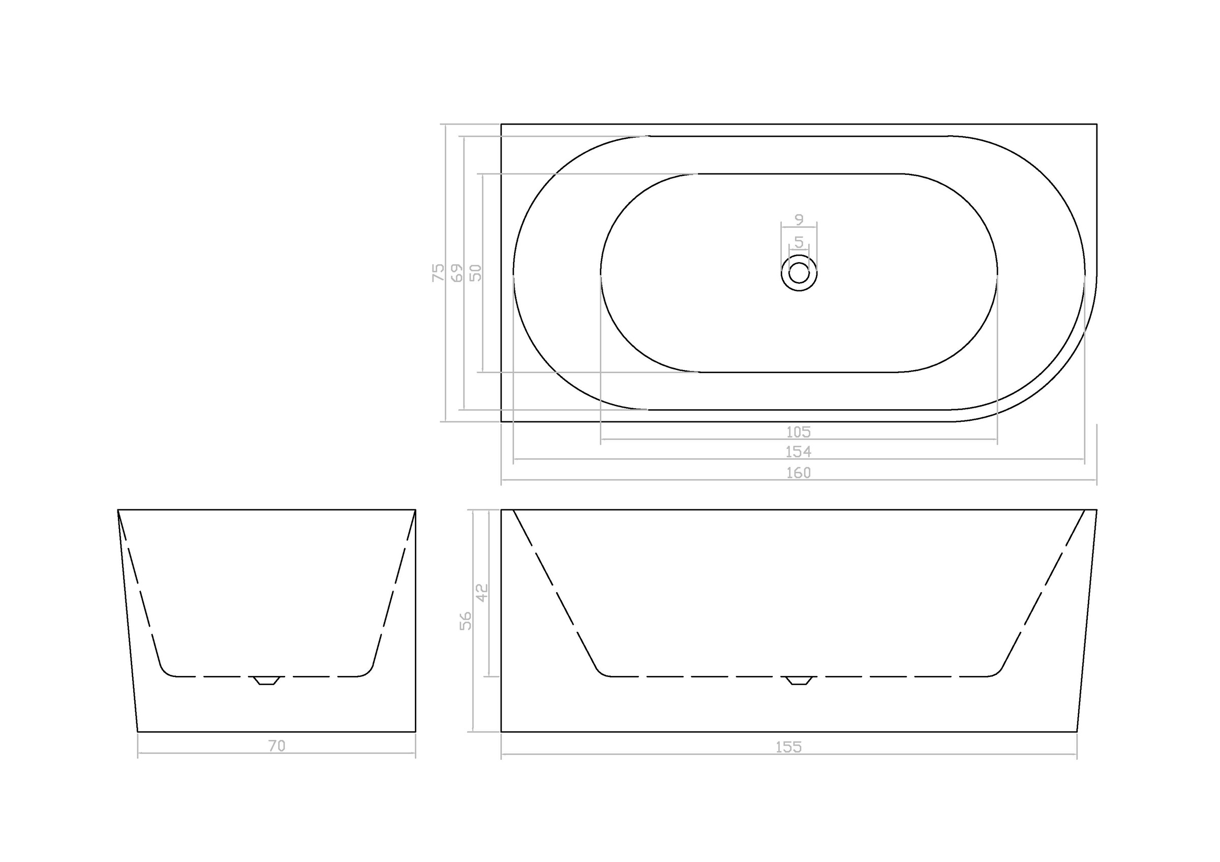 Sanotechnik Badewanne »LUMA« Höhe 56 cm mit Ablaufstöpsel | verstellbare Füße | Überlauf 160cm, Acryl Badewanne rechts