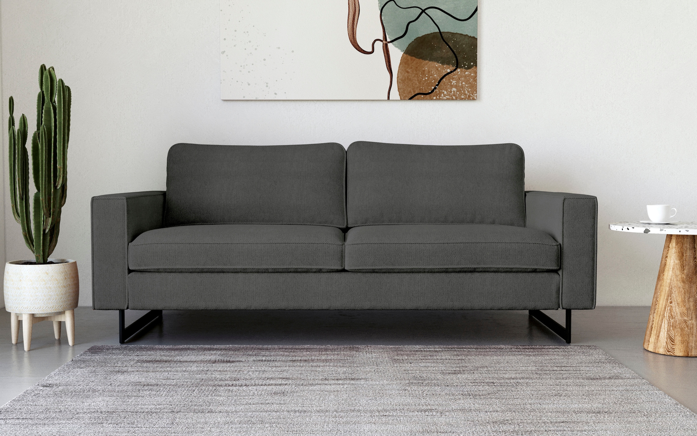 Places of Style 3-Sitzer »Maxi-Ausführung Pinto, 236 cm, Cord, Chenille, Lederoptik«, mit Keder, schwarze Metallfüße, Wellenunterfederung
