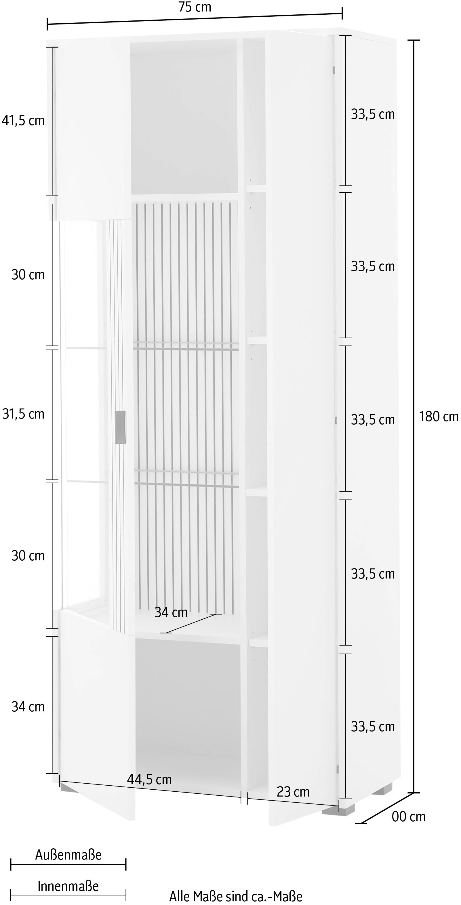 Home affaire Vitrine »Hudson, Stauraumvitrine« in moderner Trendfarbe, Griffe aus Metall (Schwarz), Höhe 180 cm