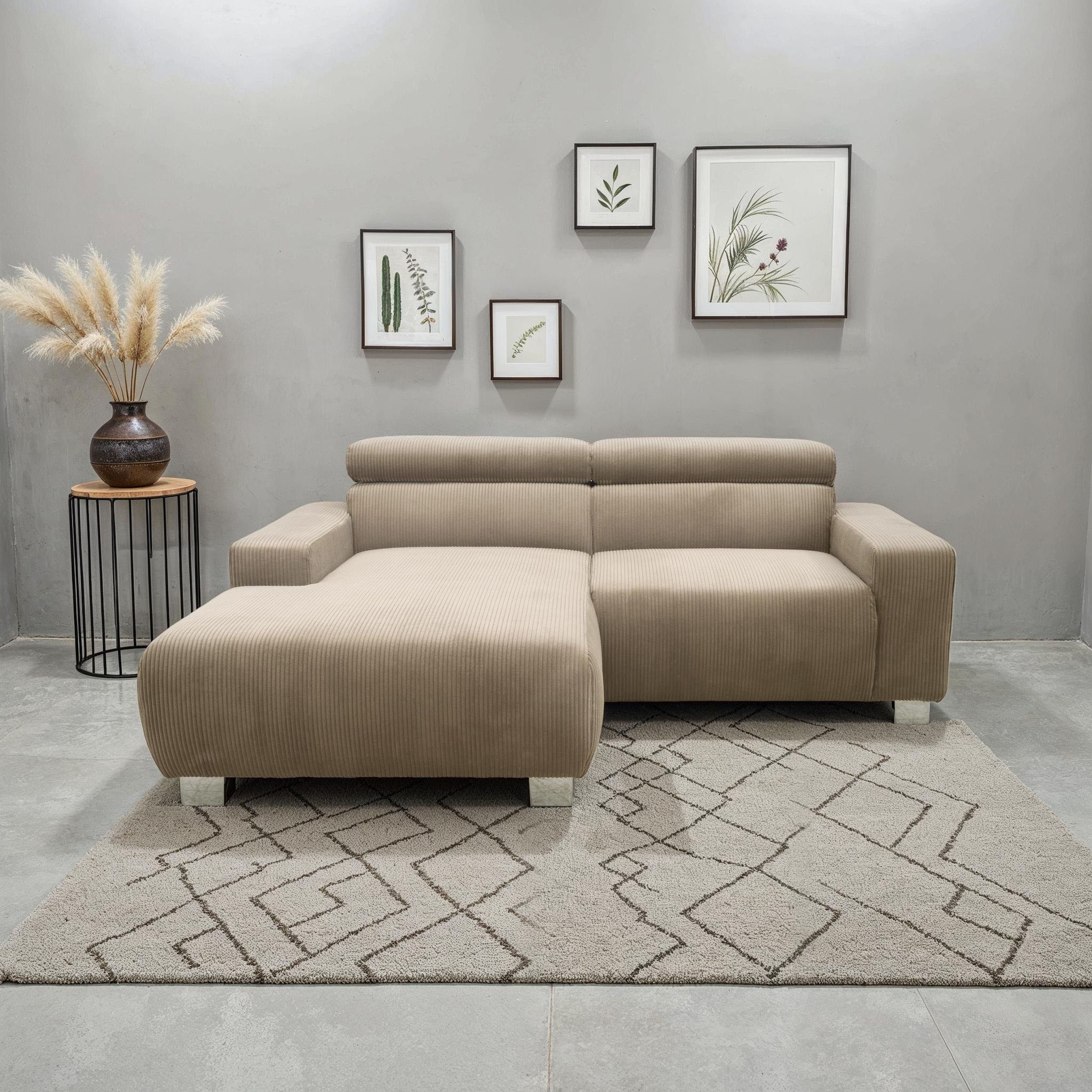 DOMO collection Ecksofa »100030 inkl. Kopfteilverstellung, guter Sitzkomfort, Cordbezug, L-Form«, mit komfortabler Wellenunterfederung, ideal für kleine Räume