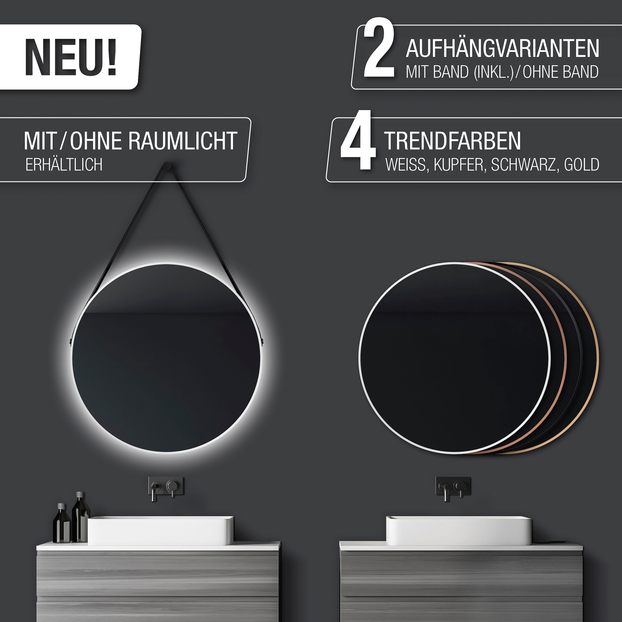 Talos LED-Lichtspiegel, rund, mit indirekter LED Beleuchtung, matt Ø 80 cm