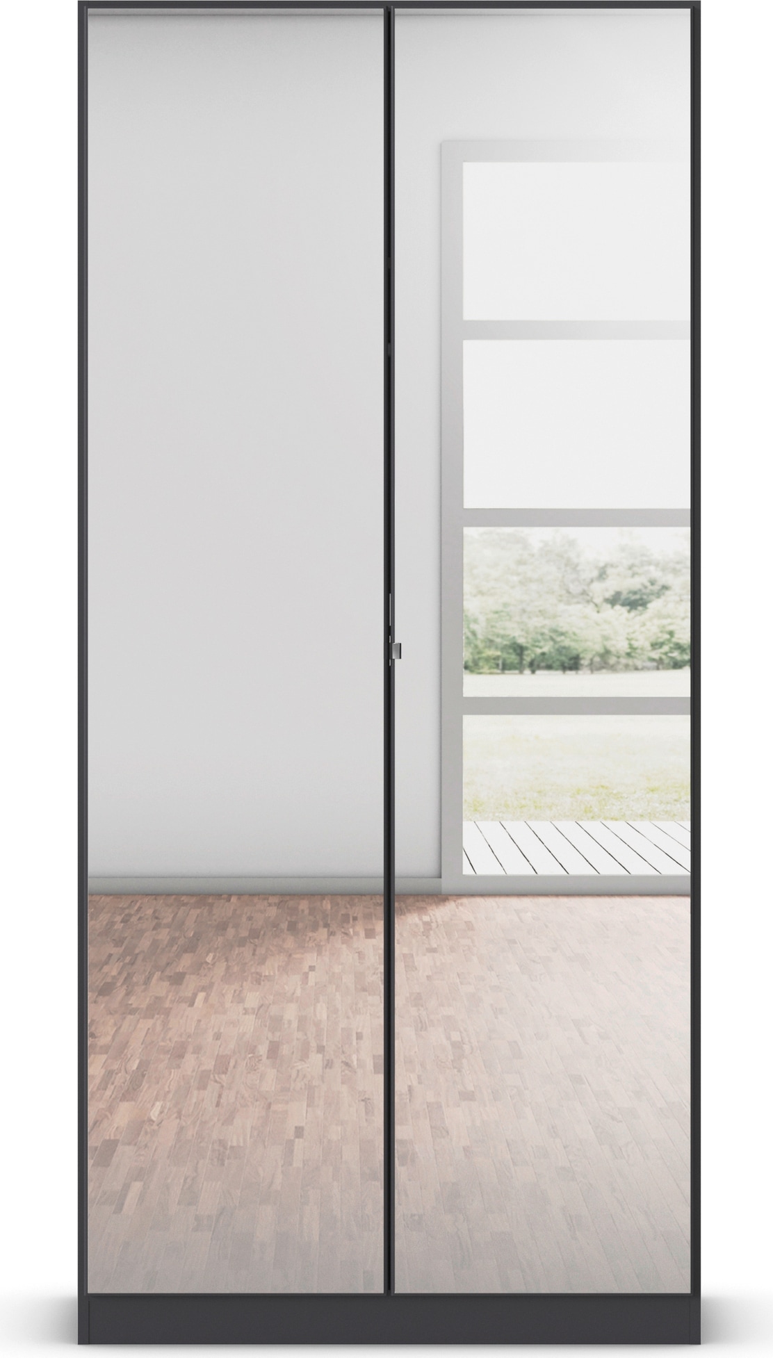 rauch Drehtürenschrank »Reflect«, mit Spiegelfront, inkl. praktischer Inneneinteilung und Stoffboxen-Set