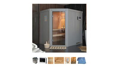 welltime Sauna »Jubi«, (Set), lichtgrau, mit Ofen 9 kW ext. Steuerung kaufen