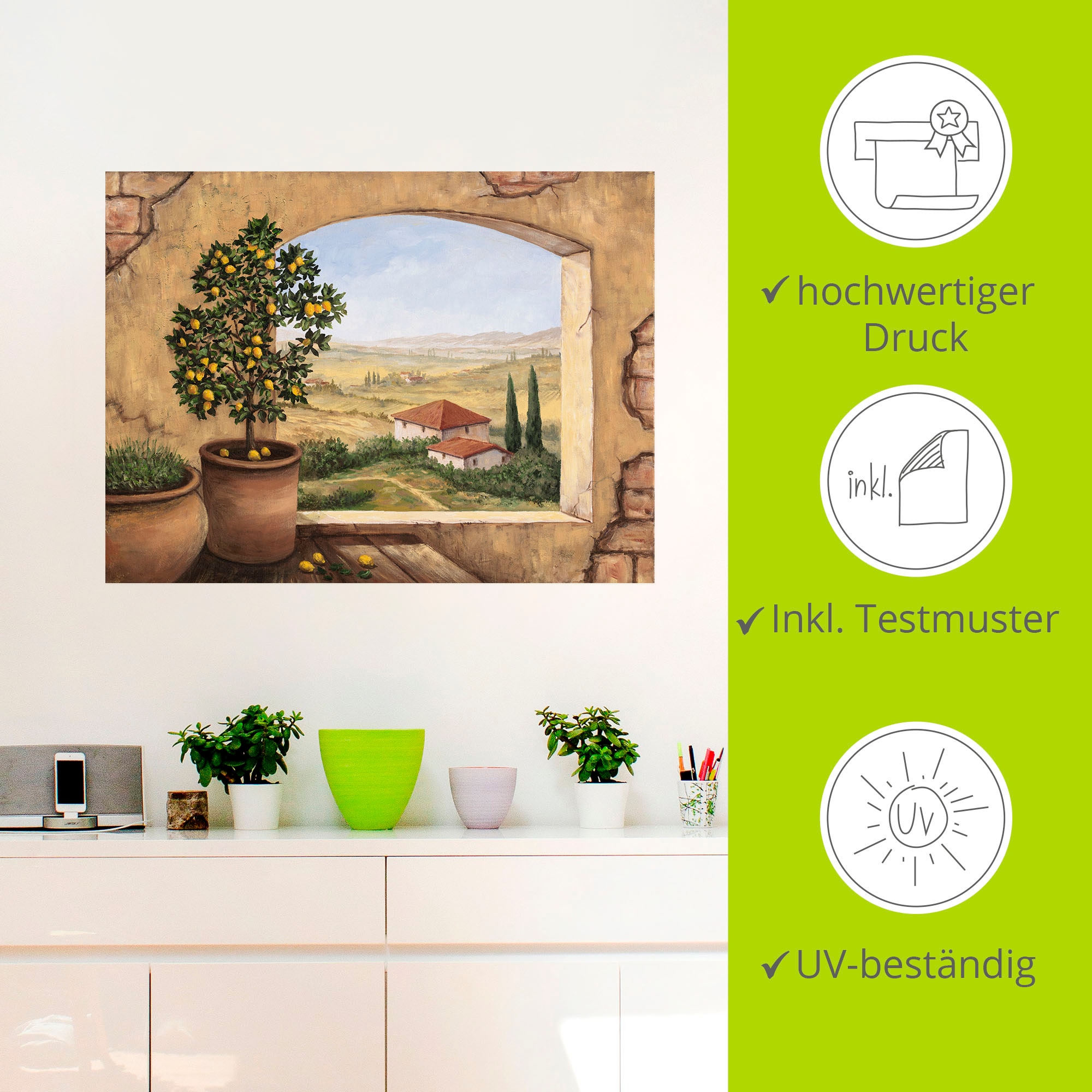 Artland Wandbild »Fenster in der Toskana«, Fensterblick, (1 St.), als Alubild, Outdoorbild, Leinwandbild, Poster, Wandaufkleber