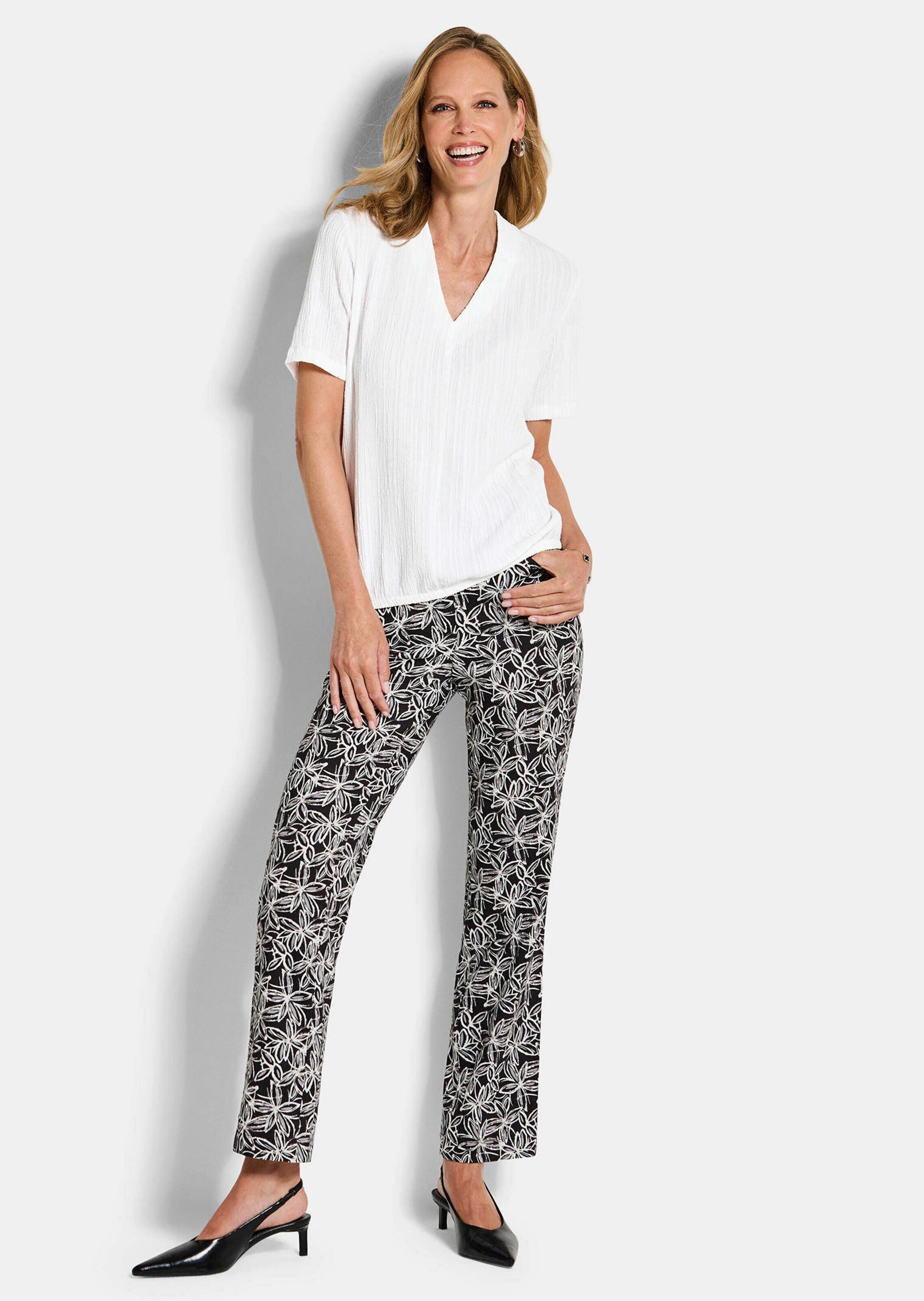 GOLDNER Kurzarmshirt »Kurzgröße Businessshirt in Crash-Optik« Gummibündchen am Bund