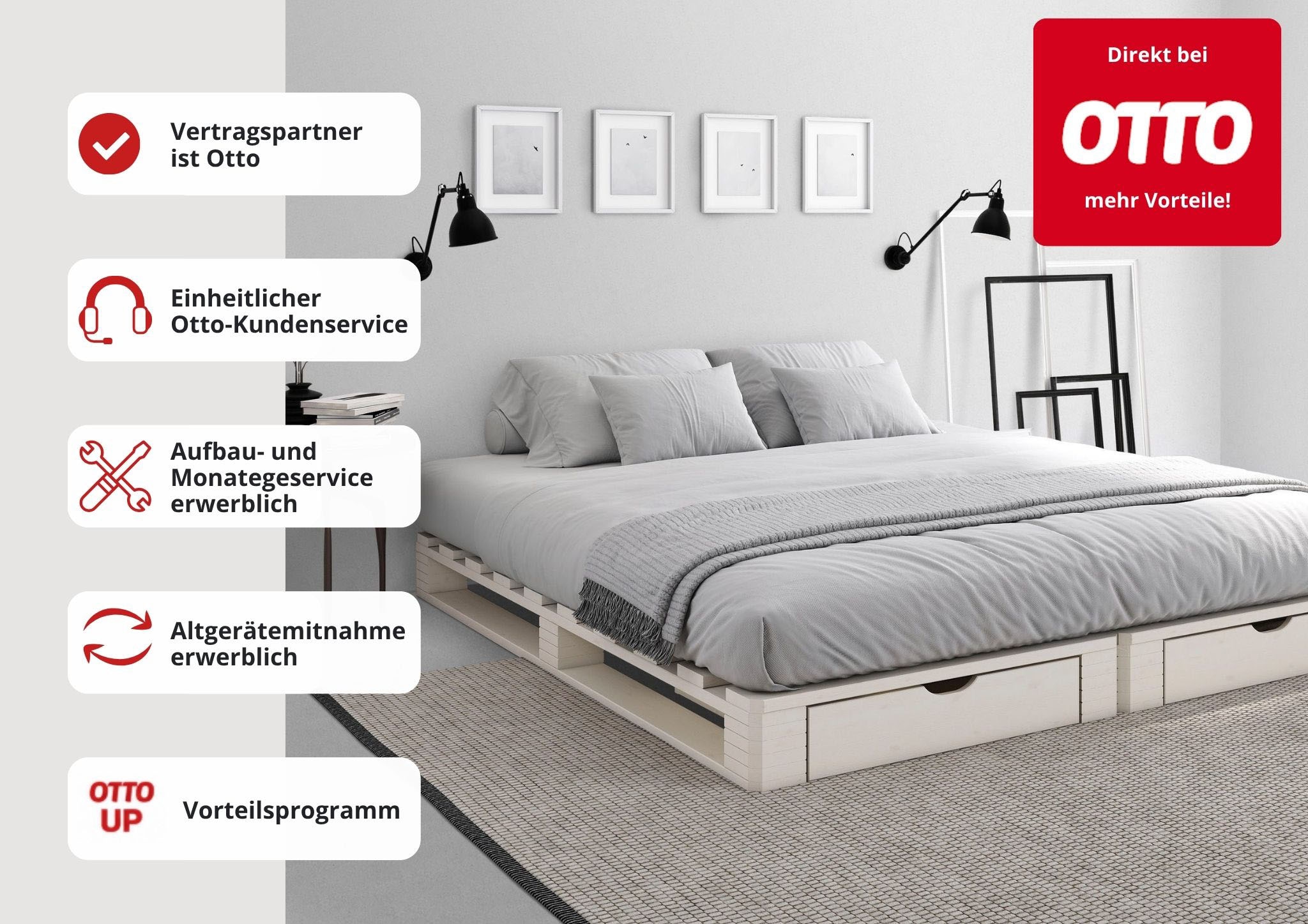 OTTO home Palettenbett »"ALASCO "  Mit Schublade« zertifiziertes Massivholz, erweiterbar zum Doppel- oder Familienbett