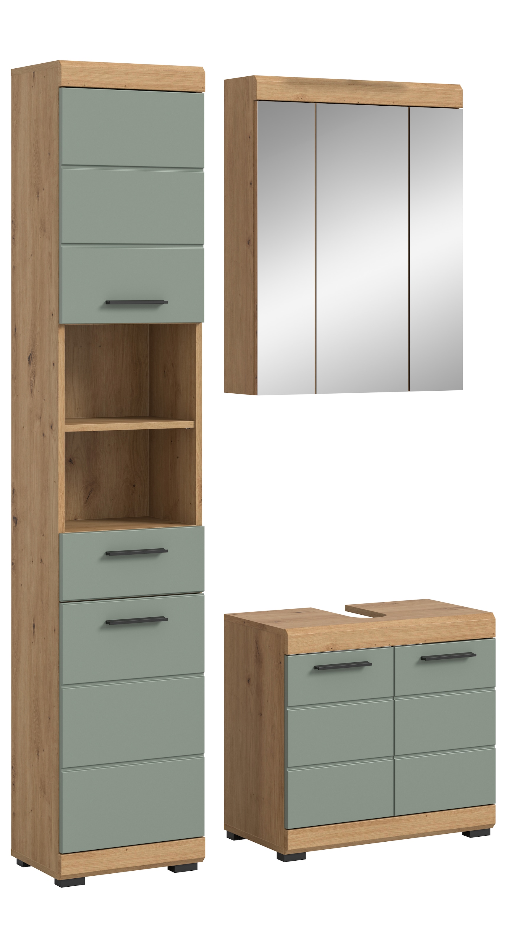 INOSIGN Badmöbel-Set »Siena, 3 teilig, bestehend aus:«, (Set), Hochschrank, Waschbeckenunterschrank, Spiegelschrank