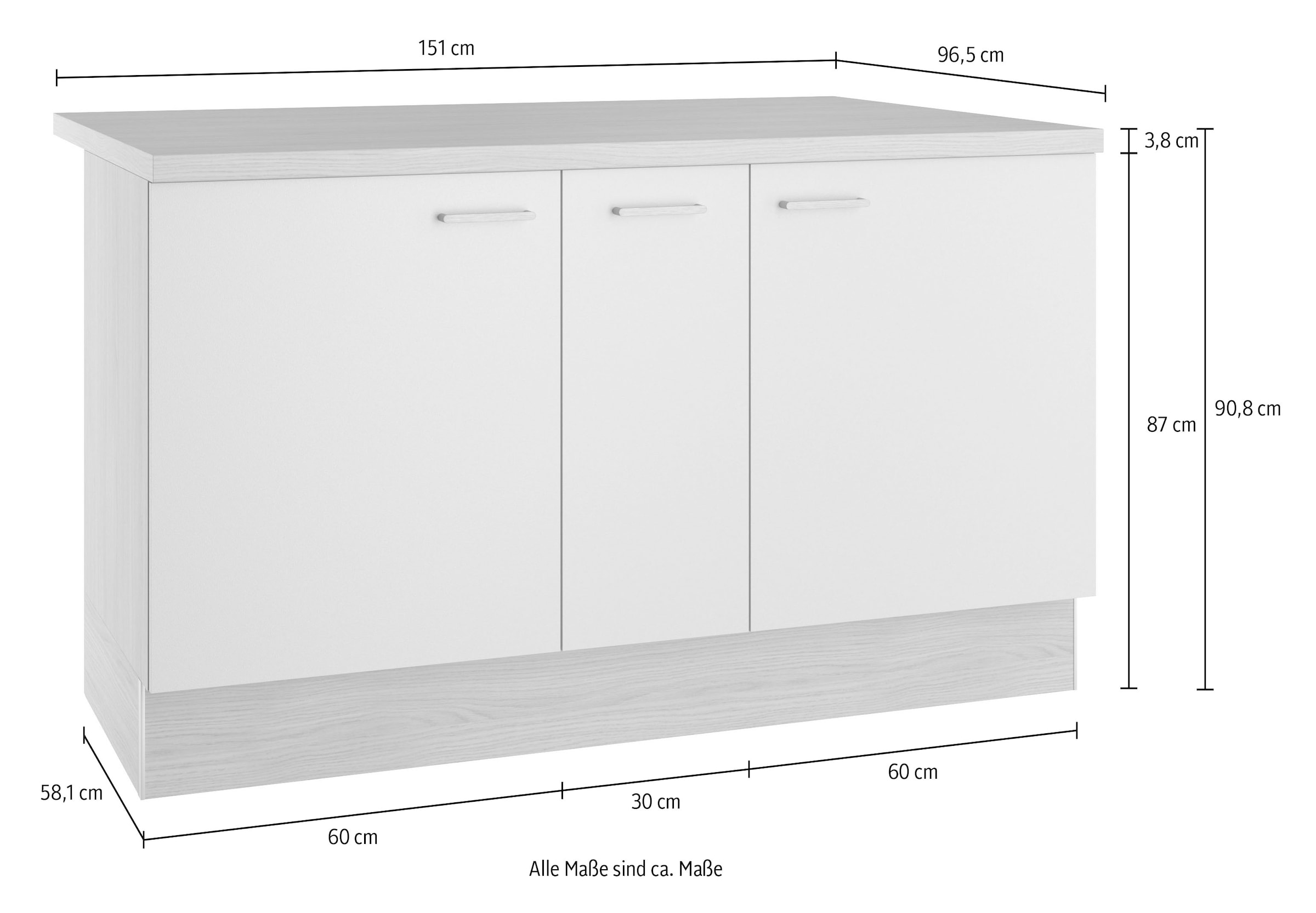 KOCHSTATION Kücheninsel »KS-Lucy« Breite 151 cm, Soft-Close, höhenverstellbare Füße, Metallgriffe