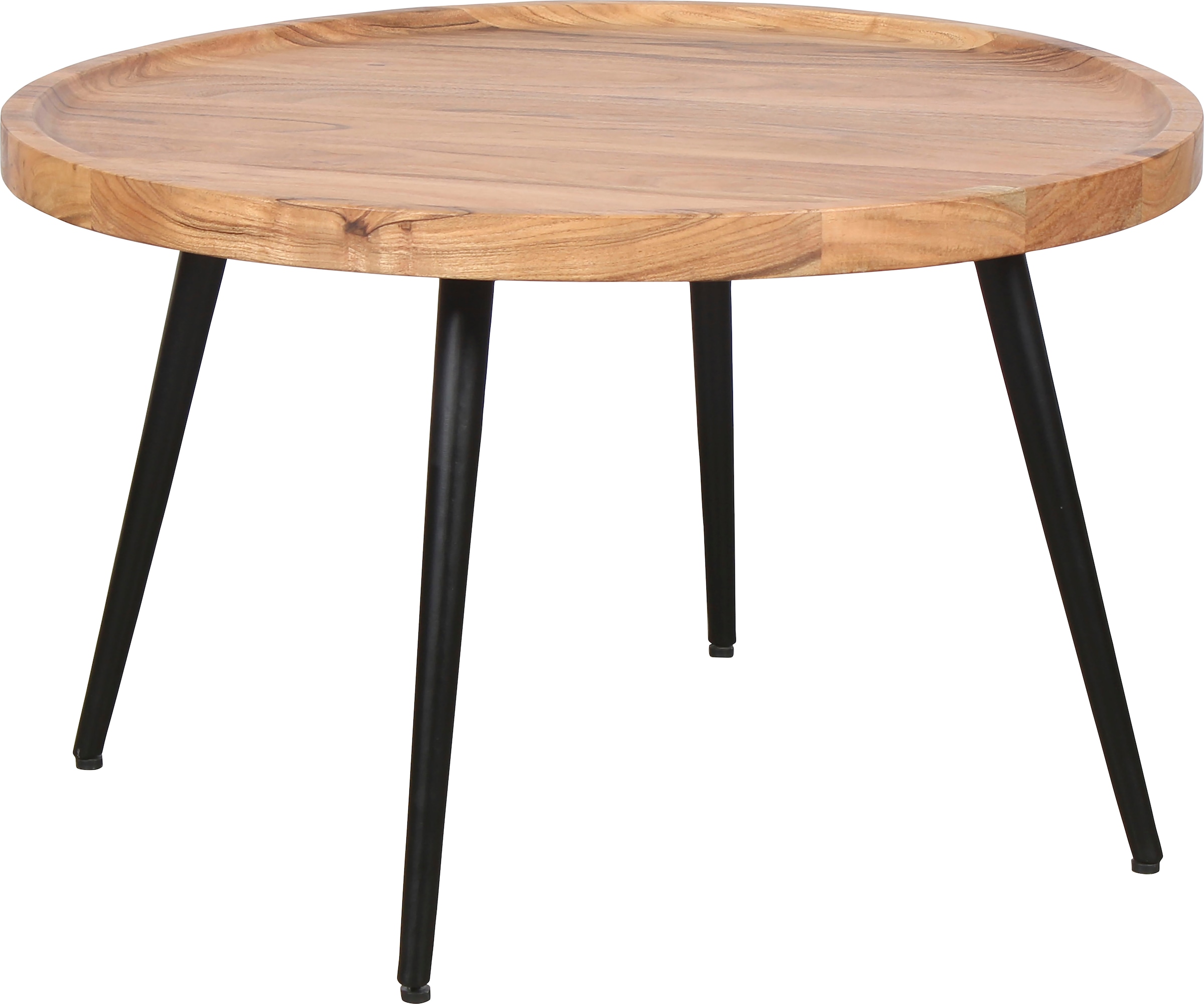 byLIVING Couchtisch »Romy«, mit massiver Akazien - Platte und schwarzem Metallgestell, rund 75cm