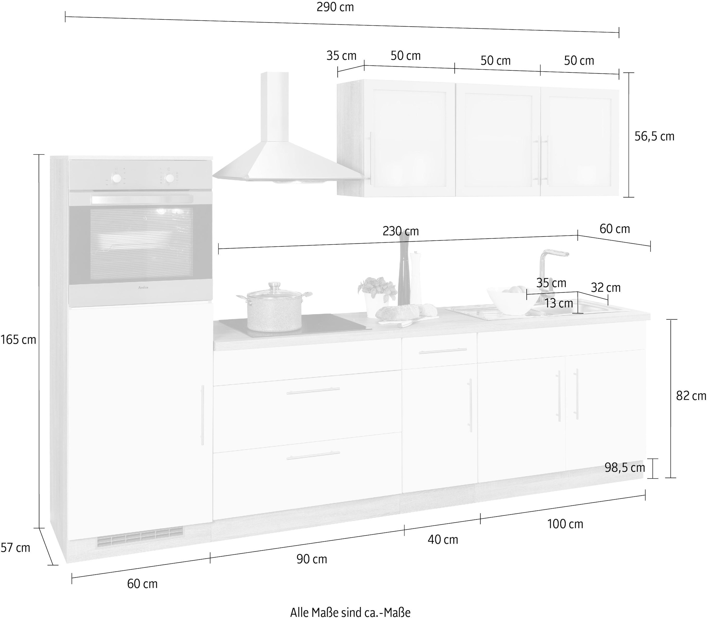 cm kaufen 290 »Aachen«, Küchen E-Geräten, Raten Breite auf Küchenzeile wiho mit