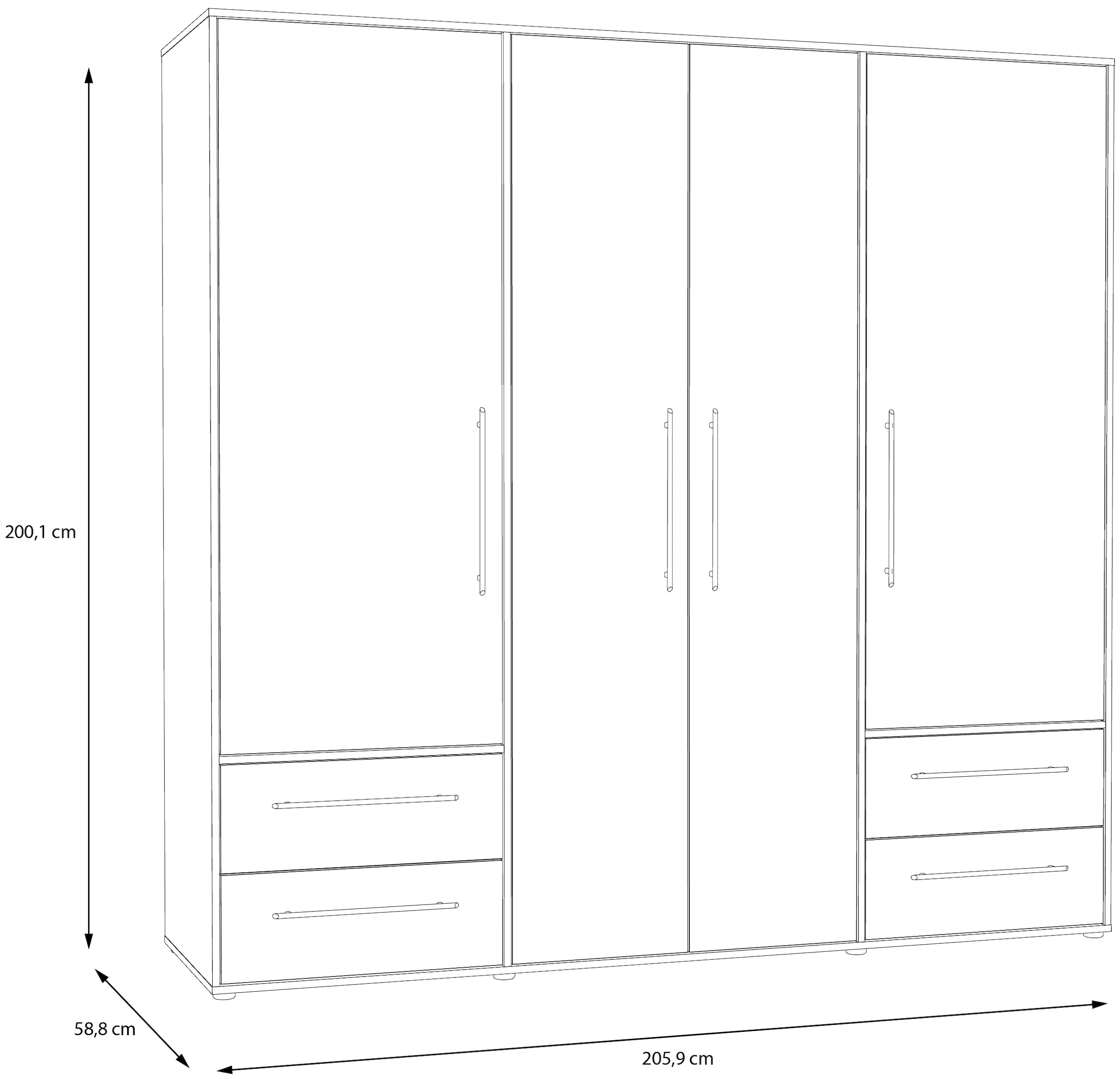 FORTE Drehtürenschrank »Mokkaris. TOPSELLER! verschiedene Größen und Farben«, (BHT ca. 145x200x59cm oder BHT ca. 206x200x59cm), mit Schubladen und schwarzen Stangengriffen, Made in Europe