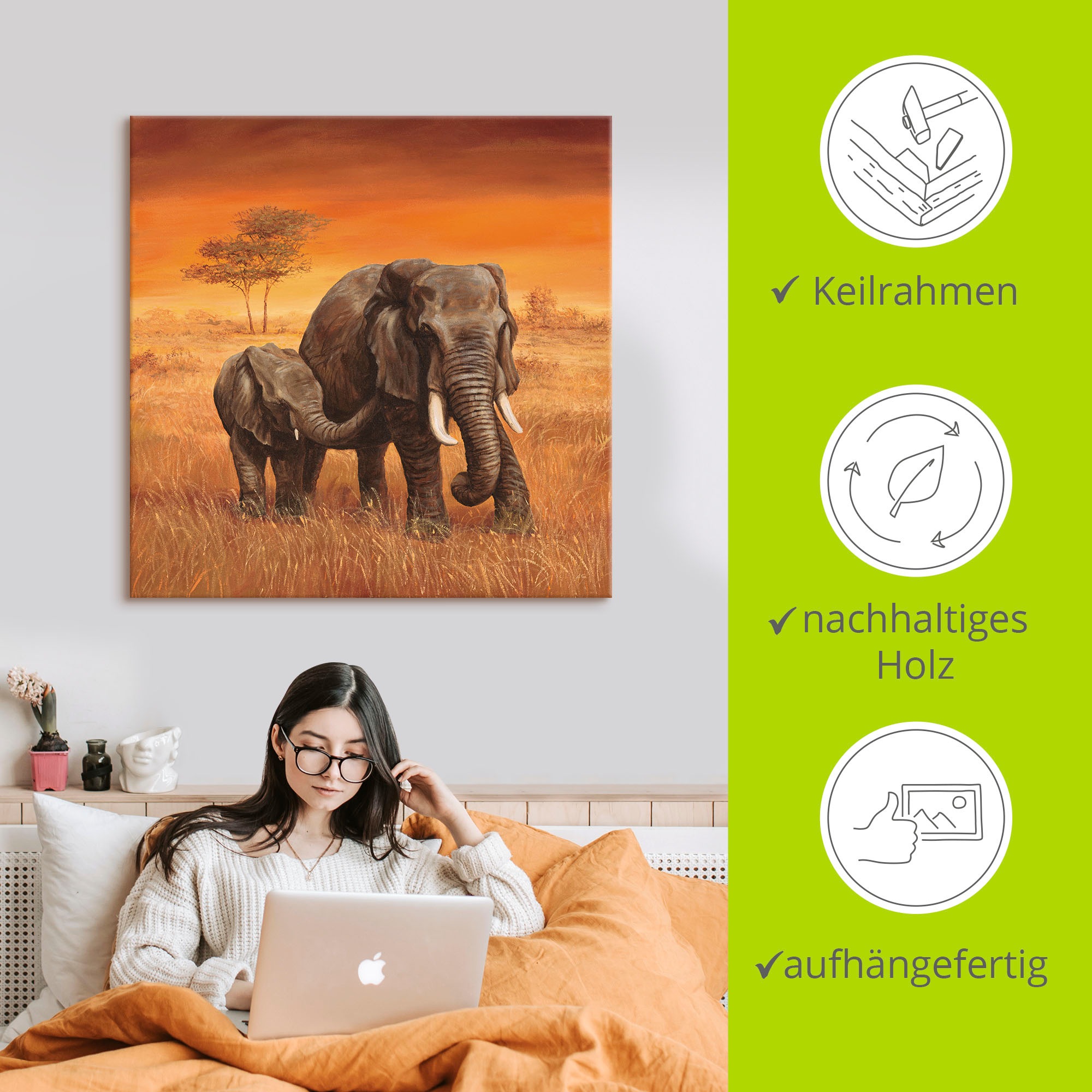 Artland Leinwandbild »Elefanten II« Wildtiere 1 Stk. tlg. als Alubild, Outdoorbild, Leinwandbild, Poster, Wandaufkleber