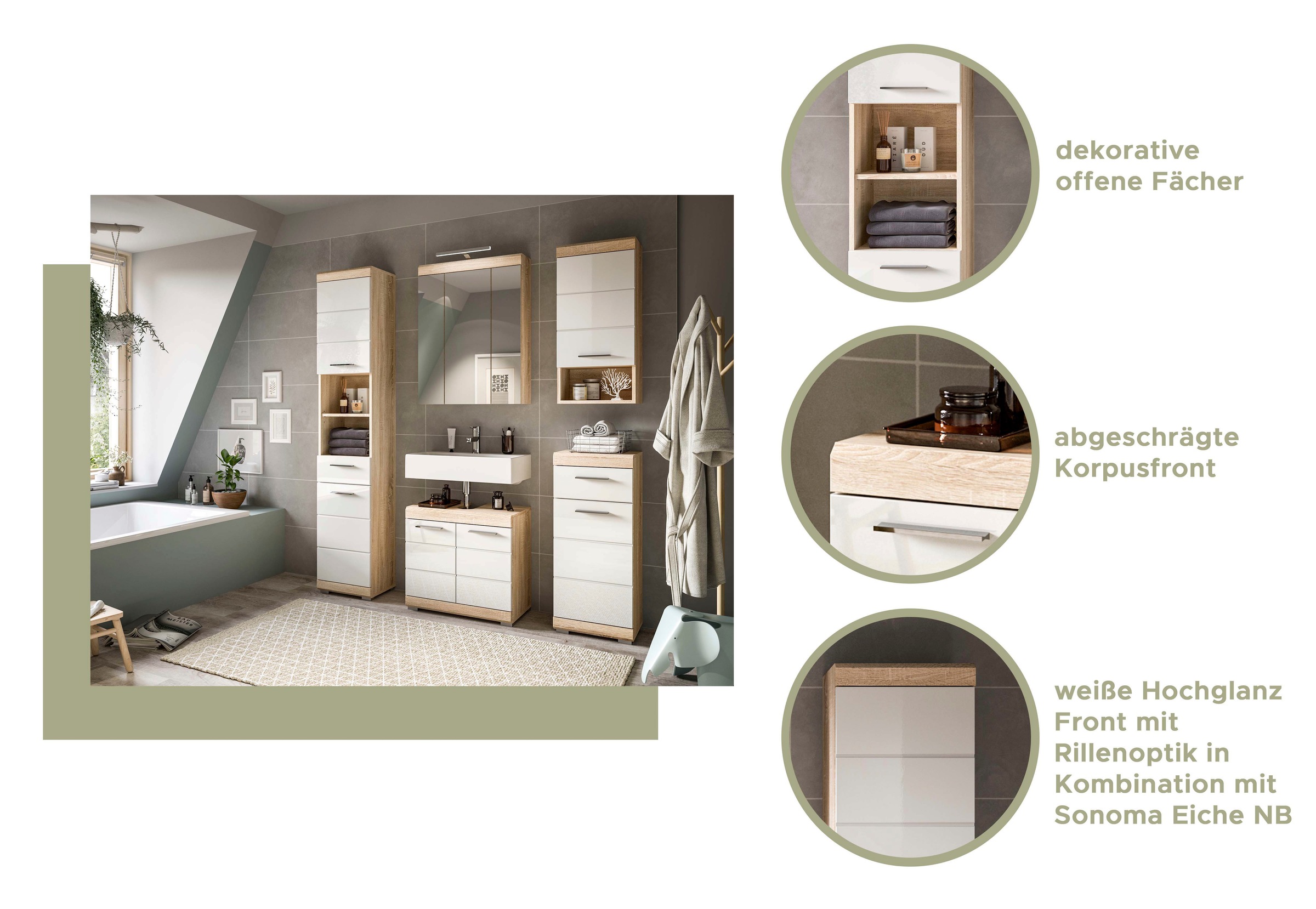 INOSIGN Badmöbel-Set »Siena, 2 tlg., bestehend aus: Waschbeckenunterschrank, Spiegelschrank«, (Set, 2 St.), in verschiedenen Farben erhältlich, Badmöbel, Kombination, Badezimmer