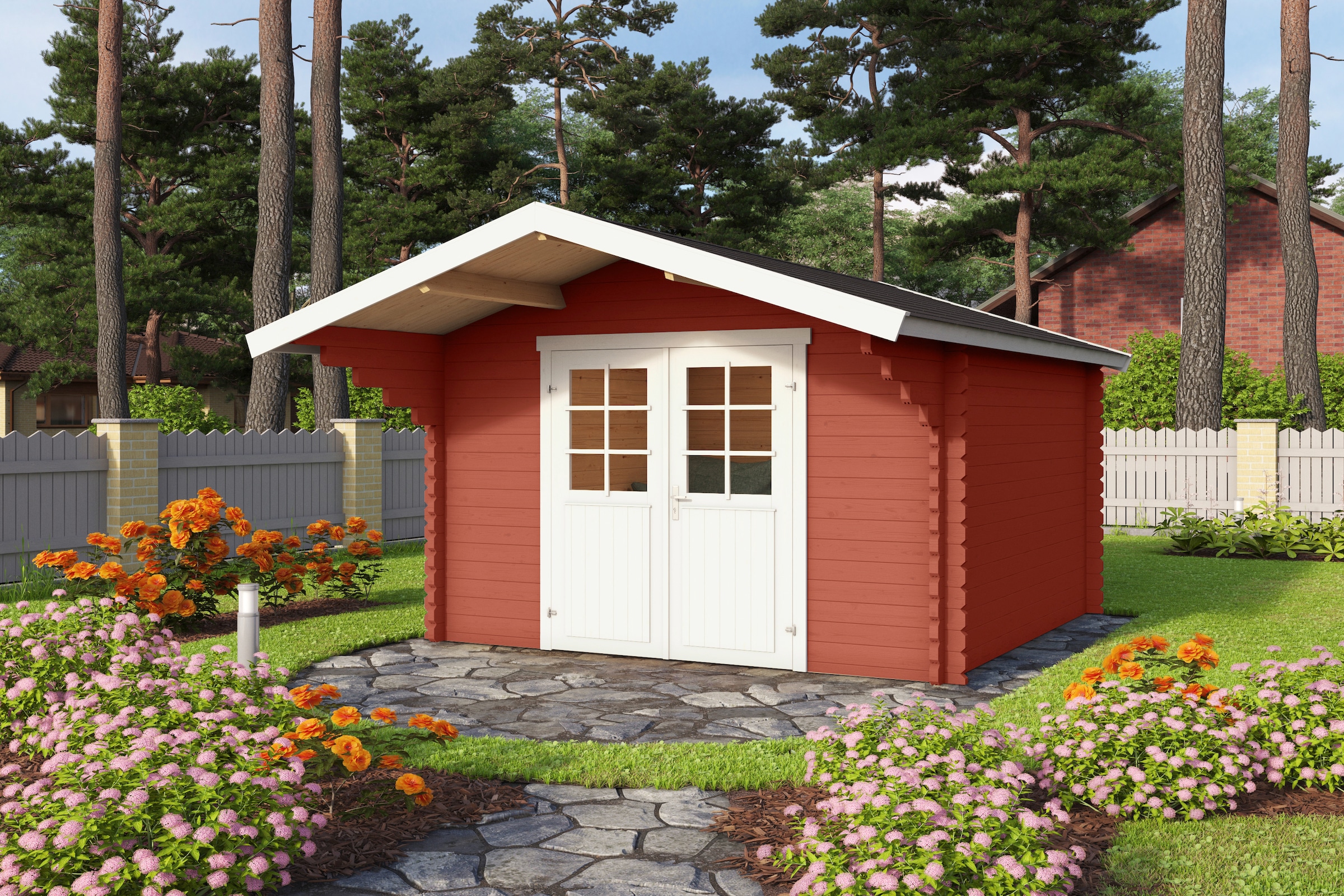 LASITA MAJA Gartenhaus »Viljandi 34«, Blochbohlenhaus 34mm, Fundamentmass 3000x3000, Schwedenrot